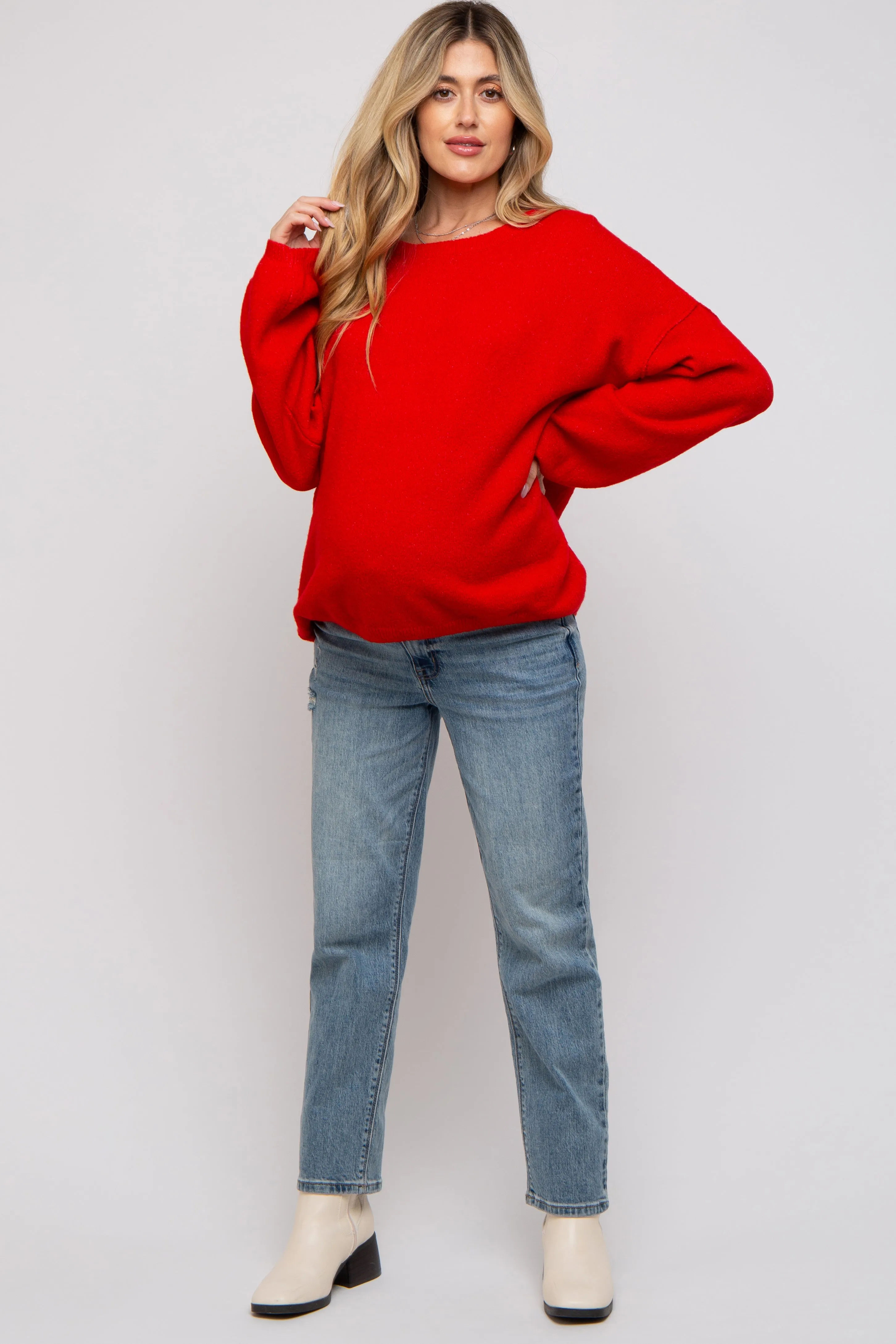 Red Basic Drop Shoulder Maternity Sweater sold by Pinkblush product image thumbnail 4