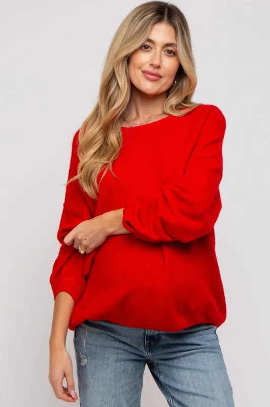 Red Basic Drop Shoulder Maternity Sweater sold by Pinkblush