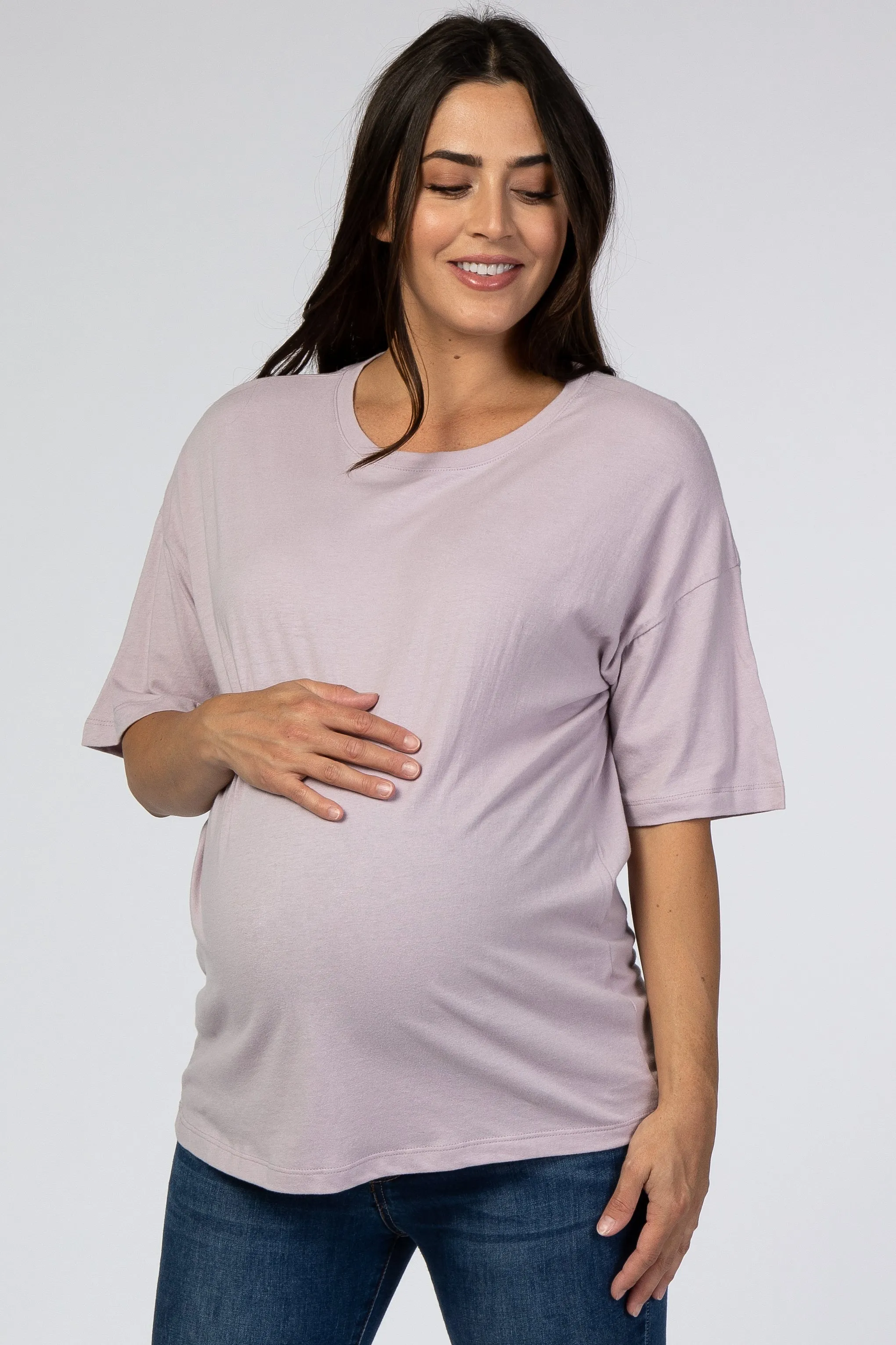 Lavender Basic Short Sleeve Maternity Tee sold by Pinkblush