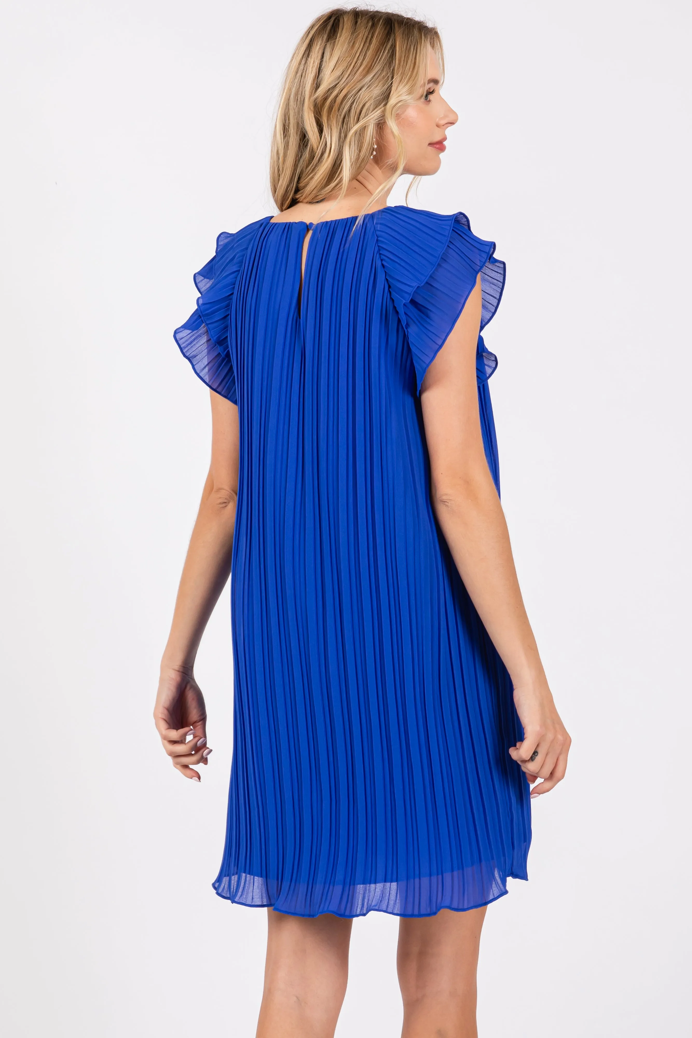 Royal Flutter Sleeve Pleated Chiffon Mini Dress sold by Pinkblush product image thumbnail 3