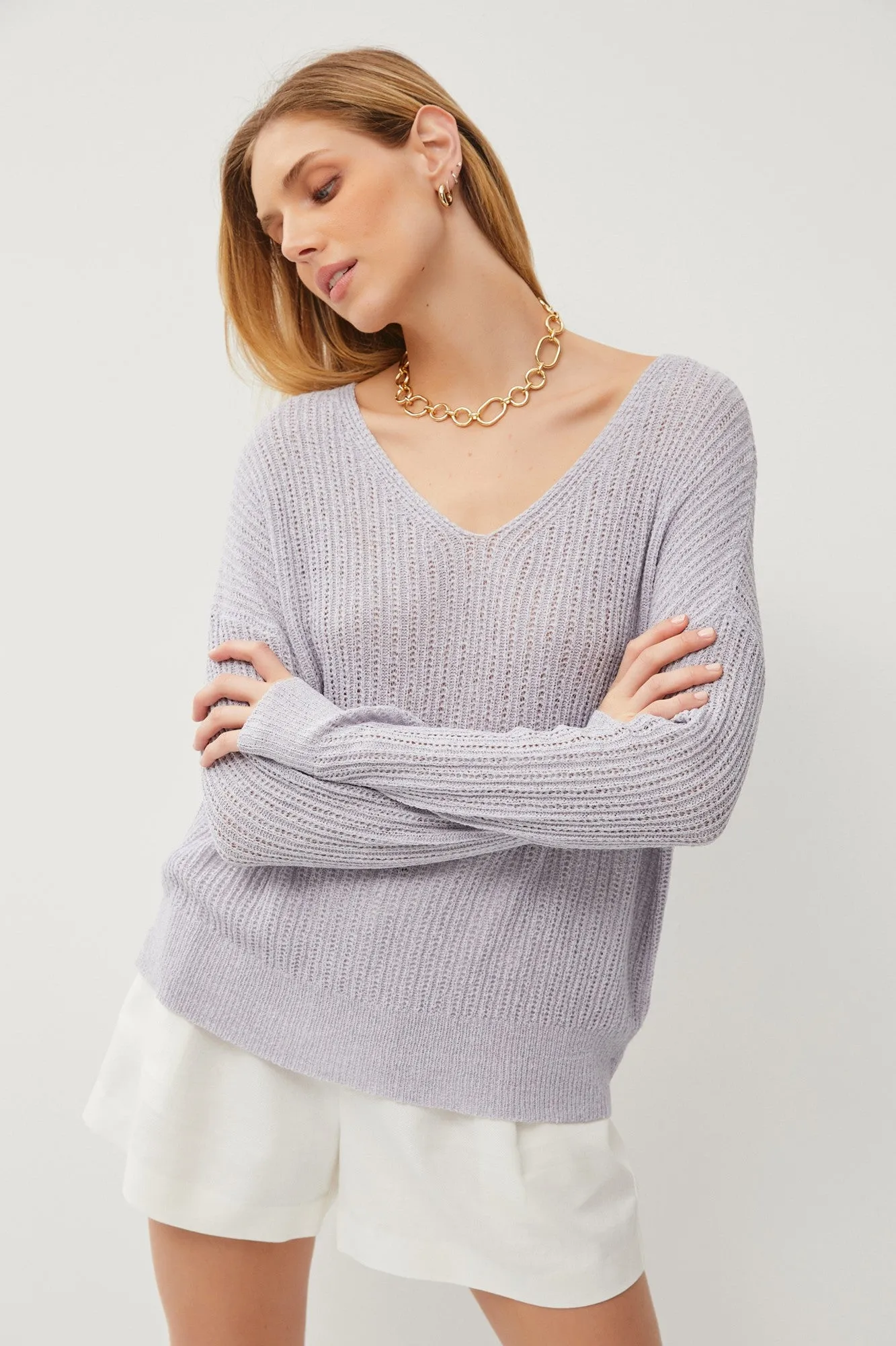 Periwinkle Knit V-Neck Maternity Long Sleeve Top sold by Pinkblush product image thumbnail 5