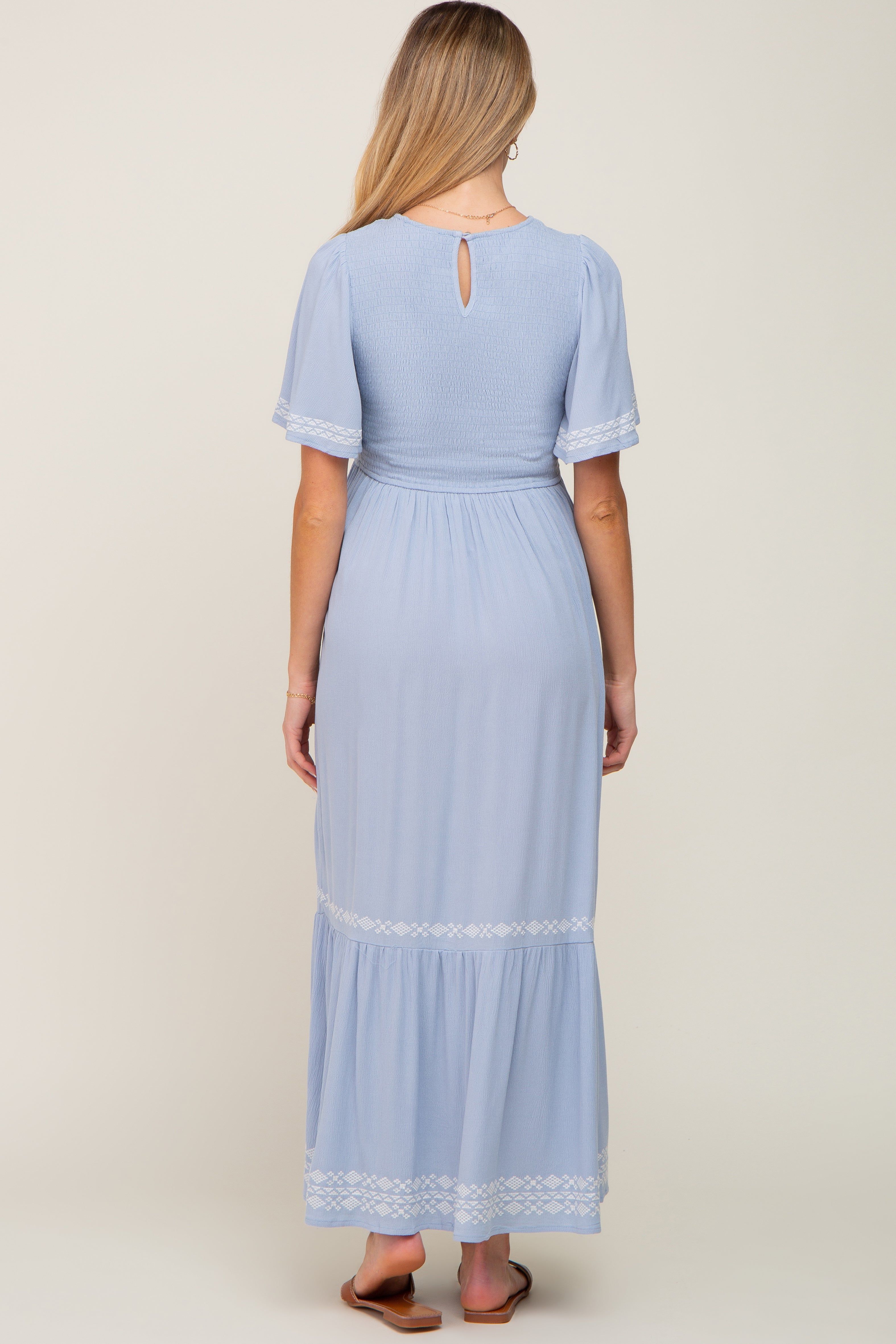 Light Blue Embroidered Accent Maternity Maxi Dress sold by Pinkblush product image thumbnail 3