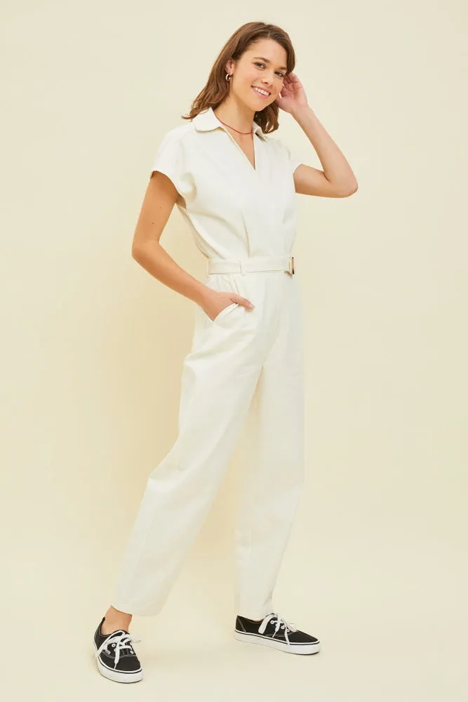 Cream Short Sleeve Jumpsuit With Wrap V-Neck sold by Pinkblush product image thumbnail 2