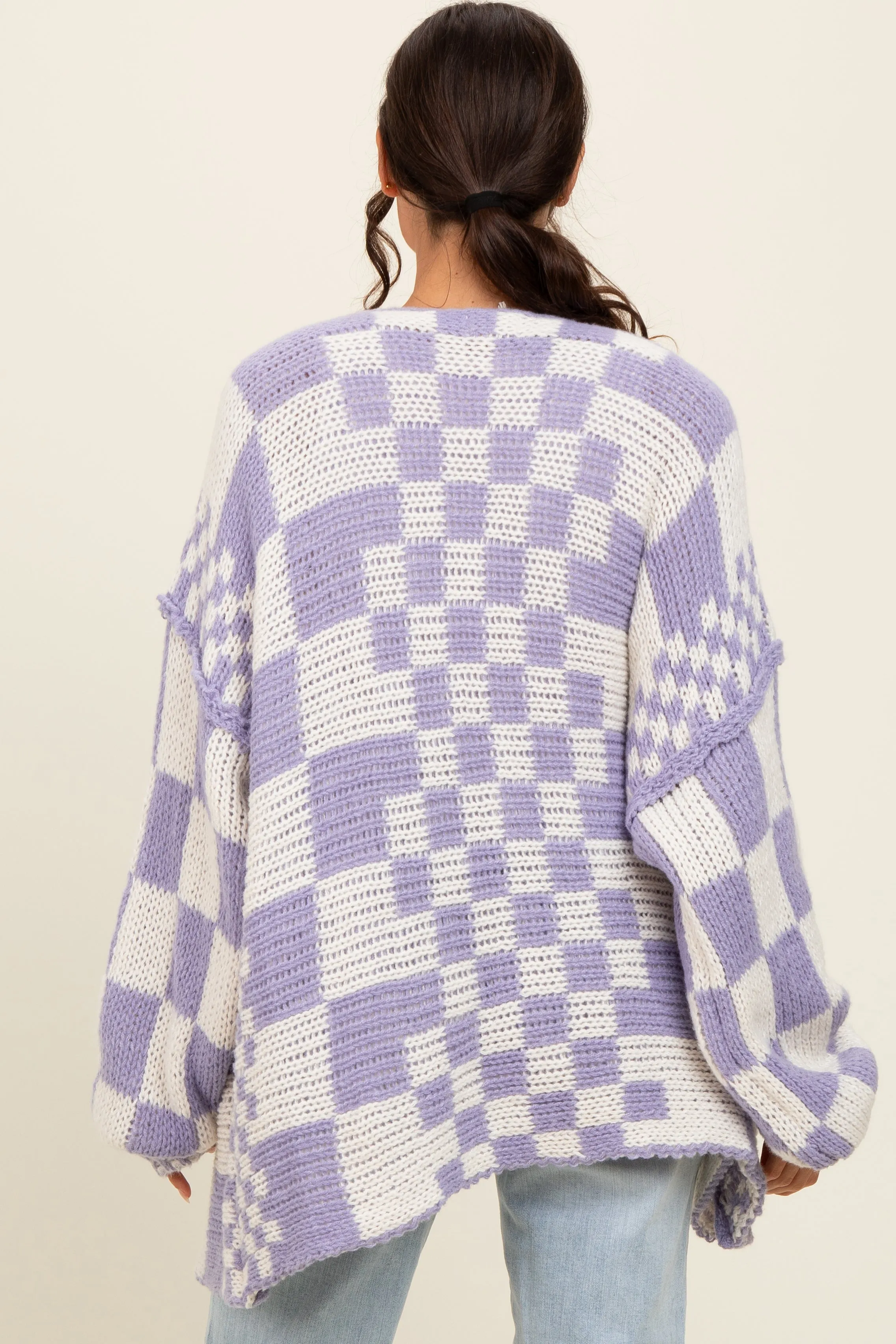 Lavender Mixed Check Pattern Chunky Cardigan sold by Pinkblush product image thumbnail 2