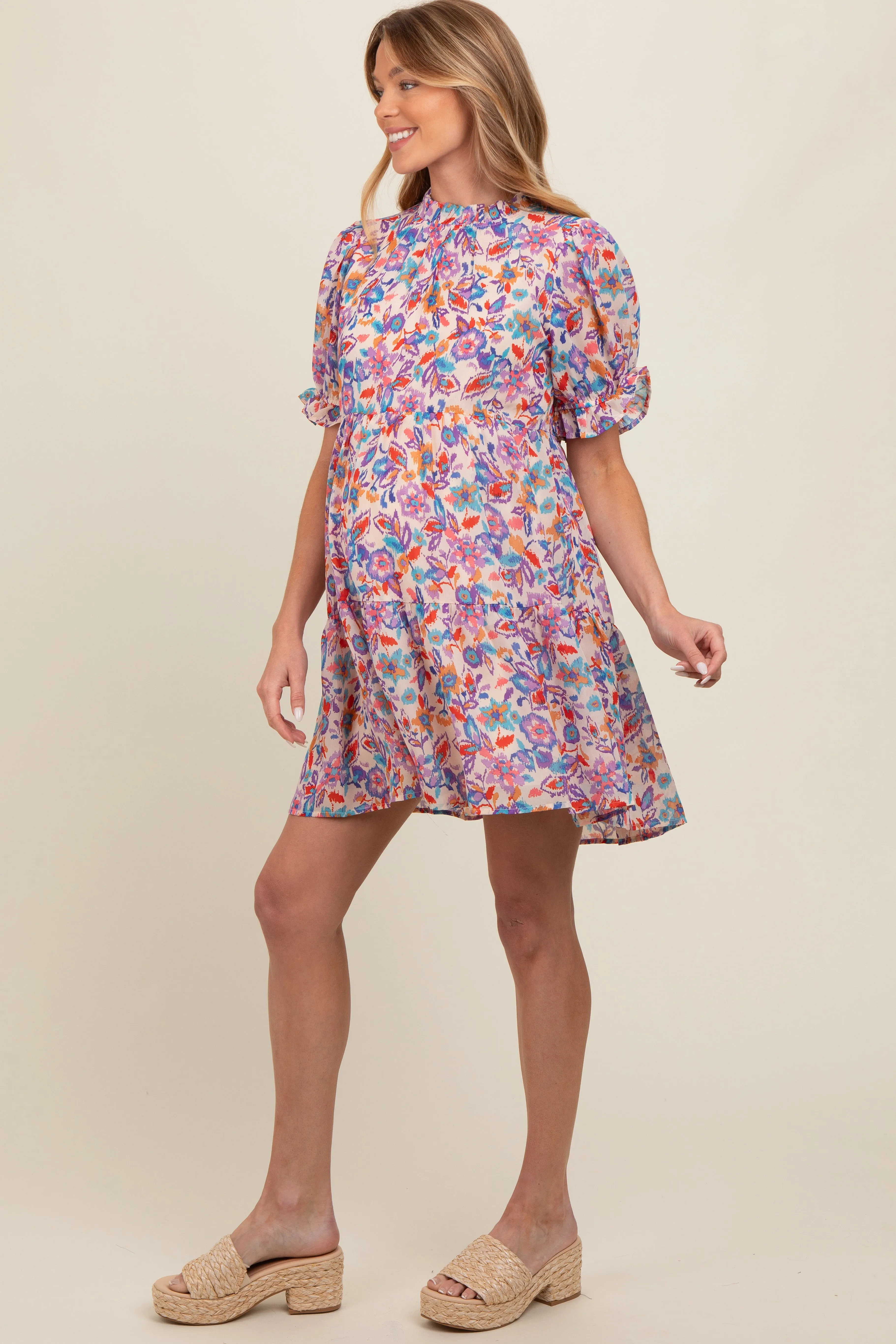 Blue Floral Ruffle Accent Maternity Dress sold by Pinkblush product image thumbnail 2