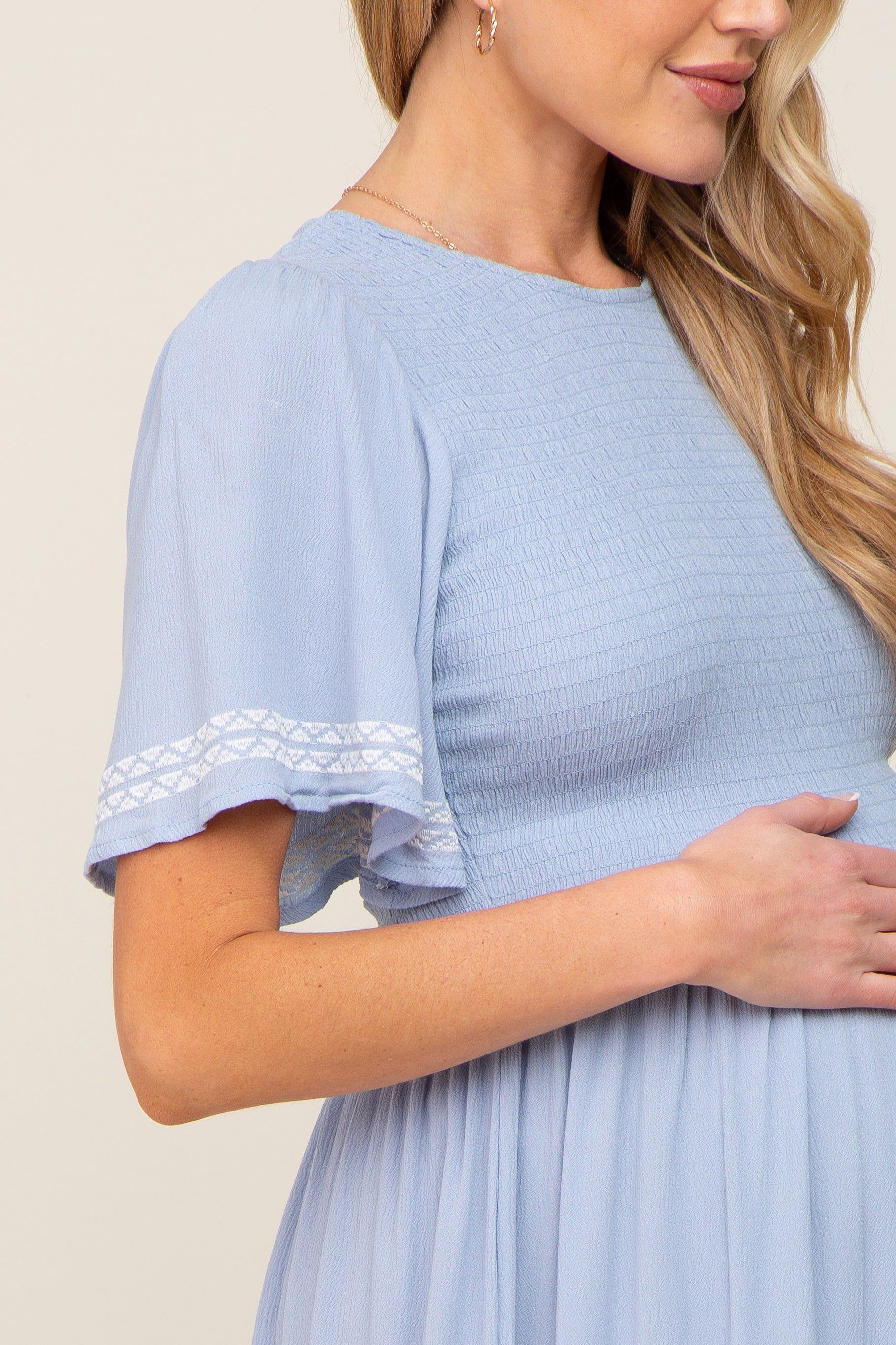 Light Blue Embroidered Accent Maternity Maxi Dress sold by Pinkblush product image thumbnail 4