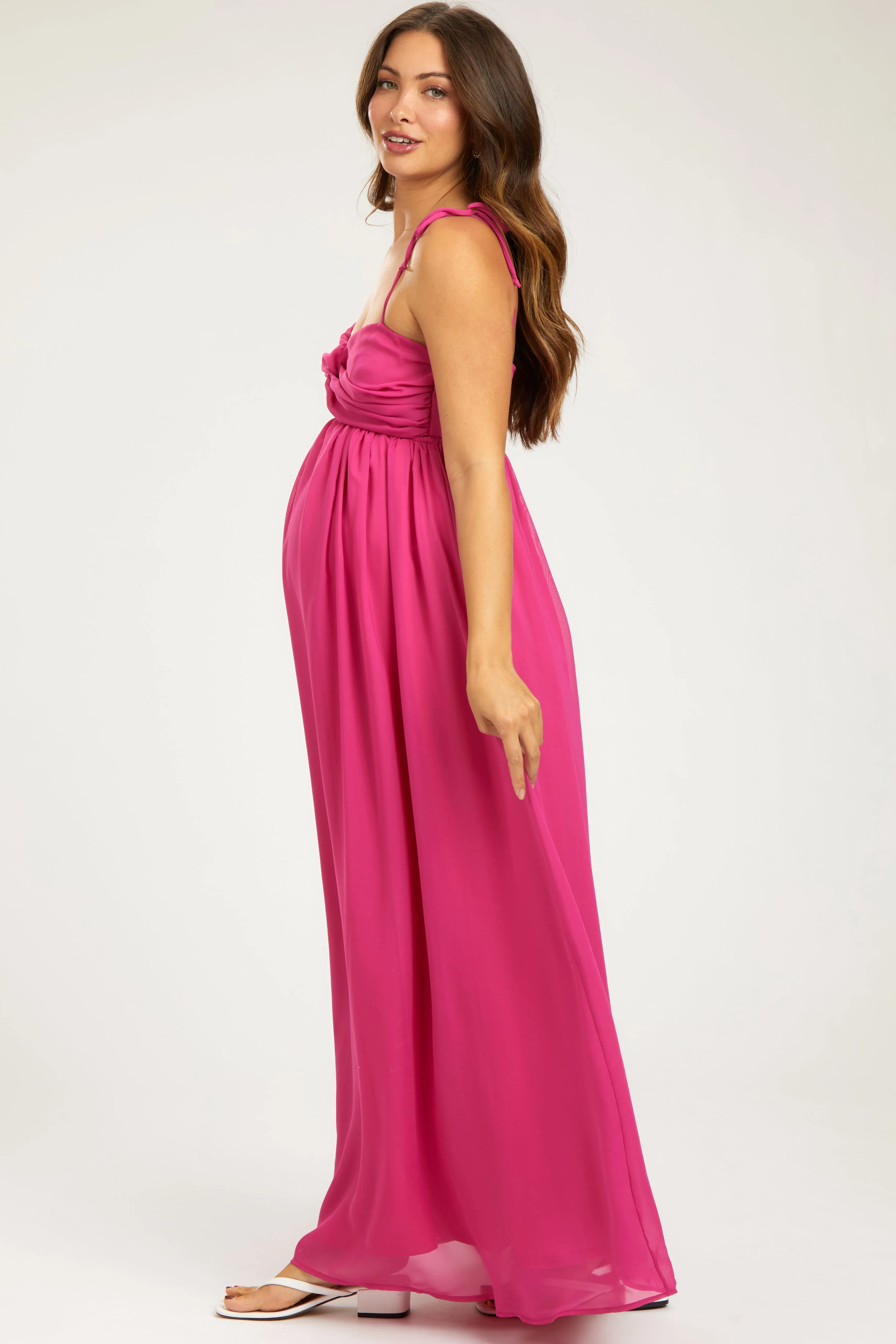 Fuchsia Chiffon Sleeveless Cutout Front Maternity Maxi Dress sold by Pinkblush product image thumbnail 2