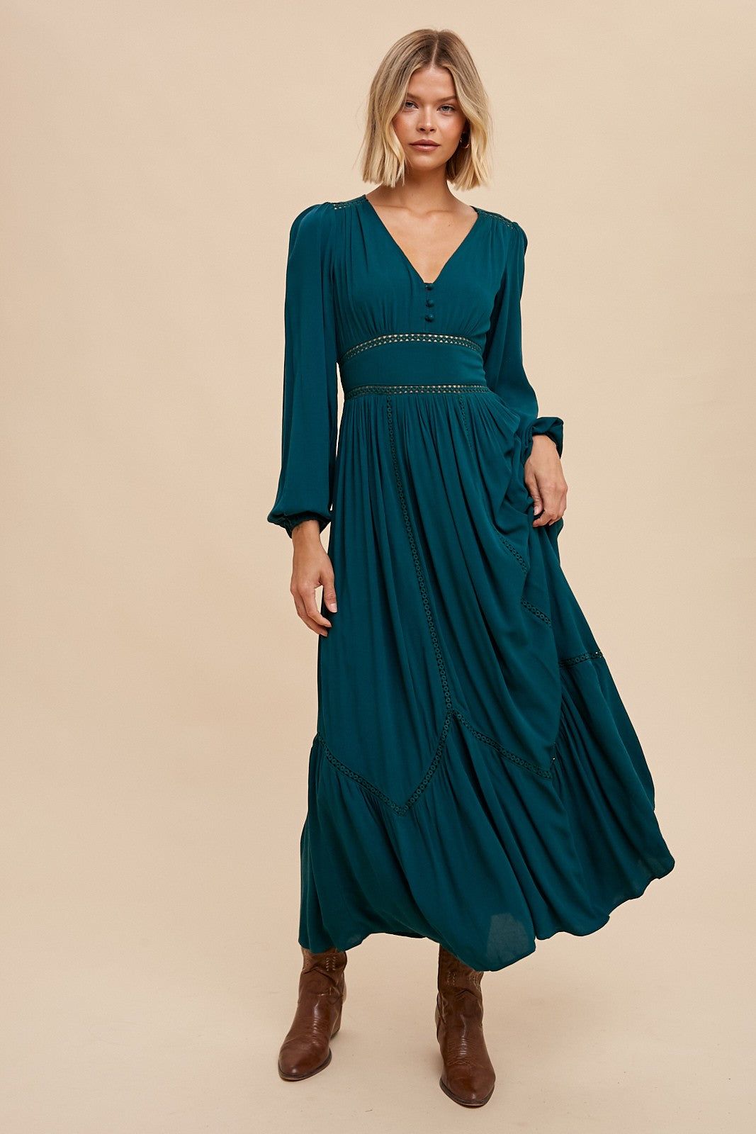 Emerald Lace Inset Maxi Dress sold by Pinkblush