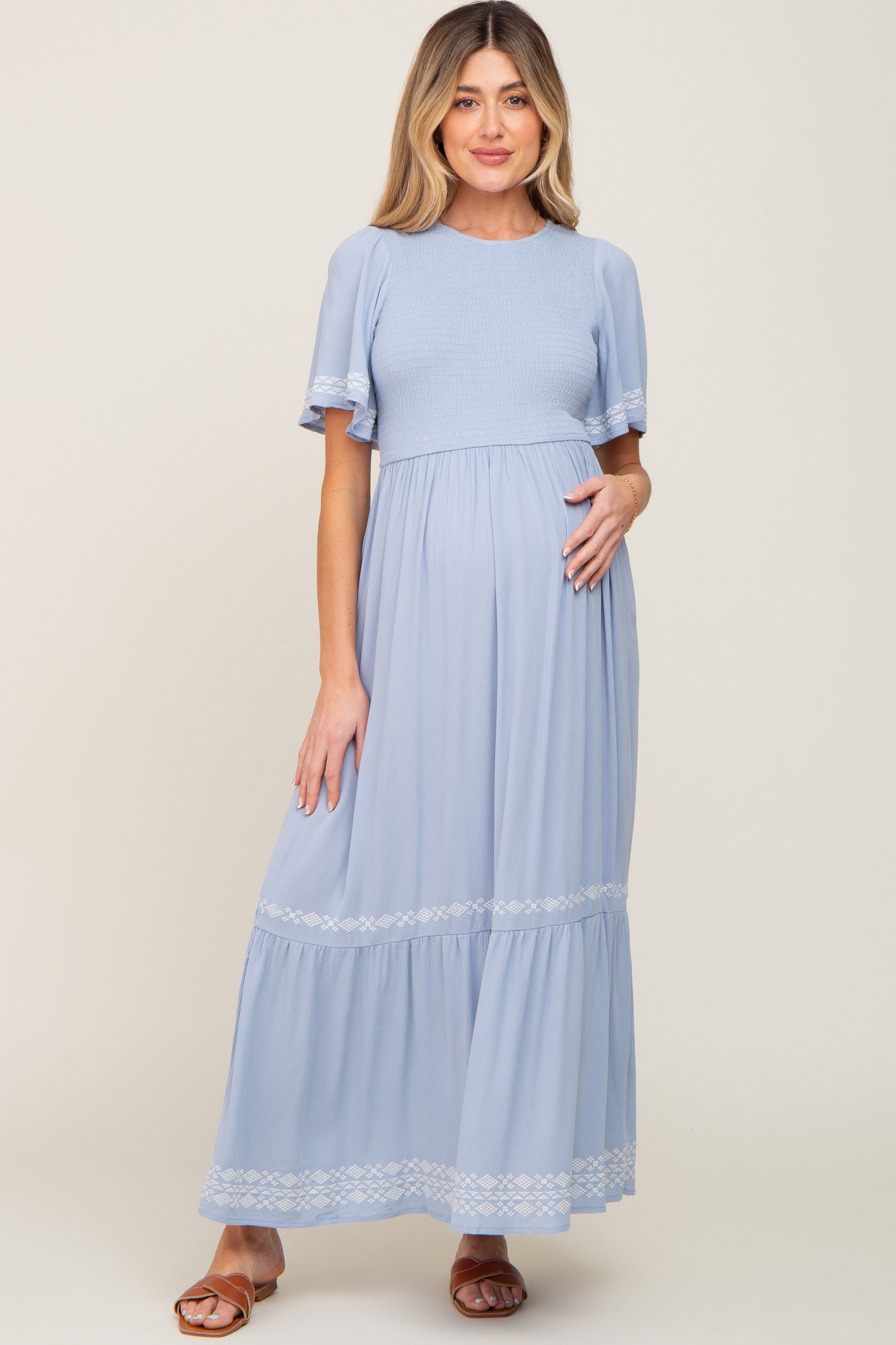 Light Blue Embroidered Accent Maternity Maxi Dress sold by Pinkblush product image thumbnail 5