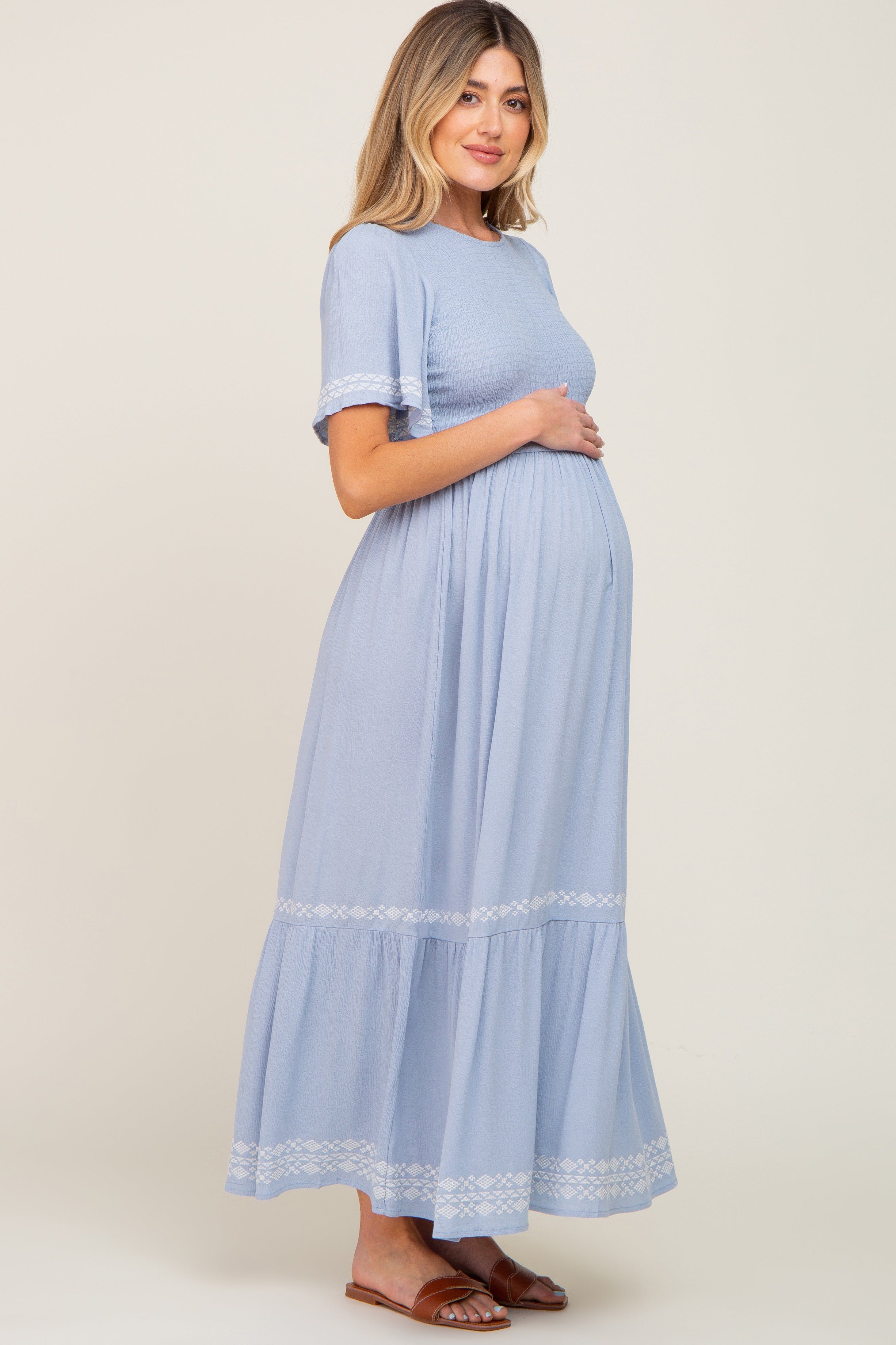 Light Blue Embroidered Accent Maternity Maxi Dress sold by Pinkblush product image thumbnail 2