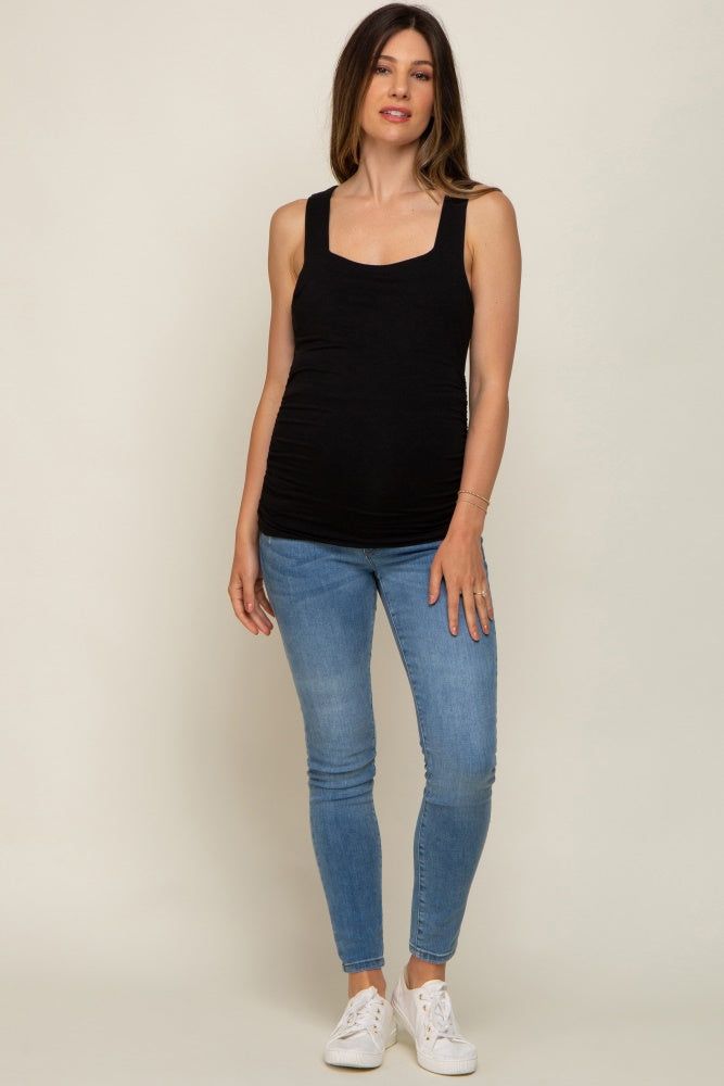 Black Square Neck Ruched Sides Maternity Top sold by Pinkblush product image thumbnail 4