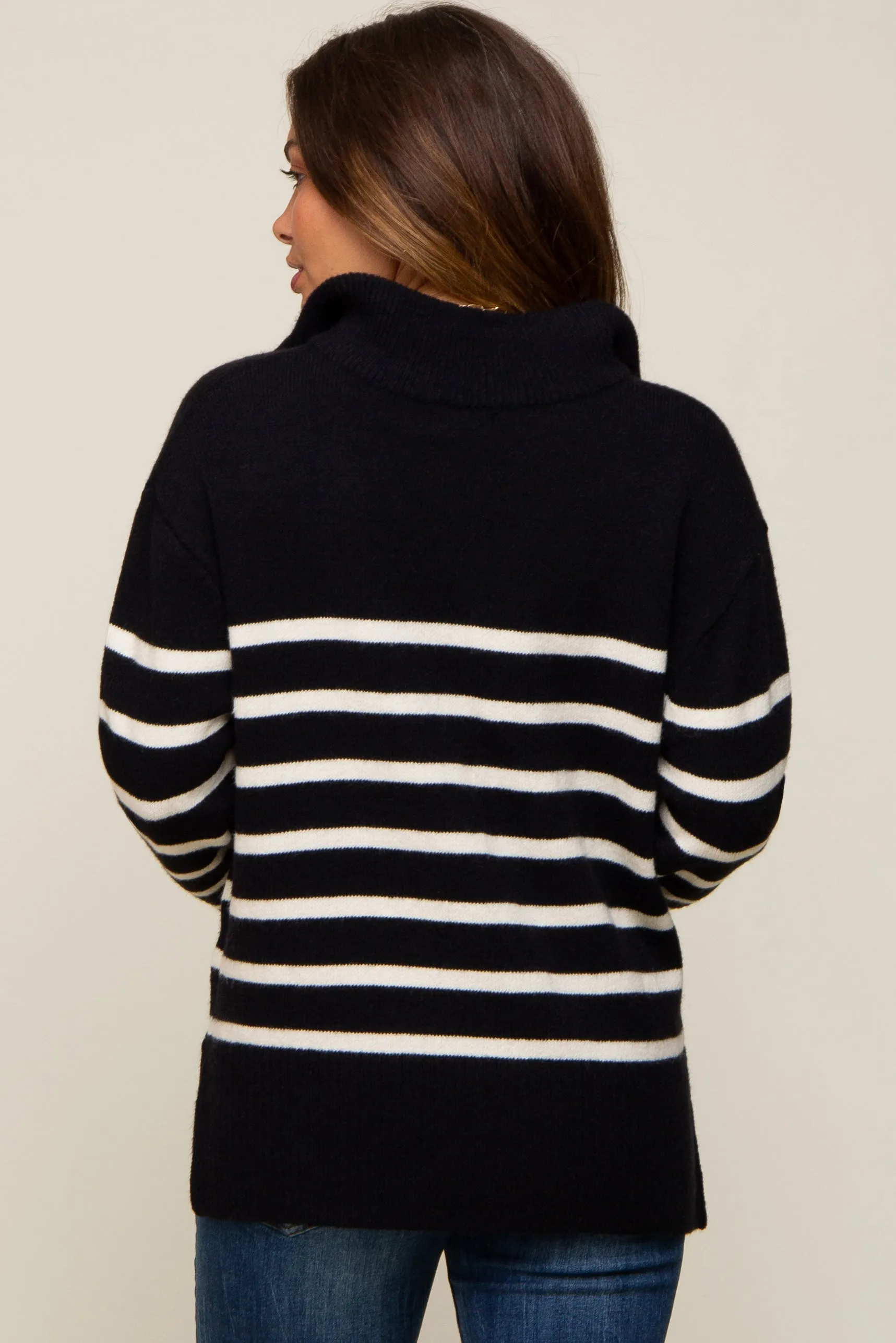 Black Striped Half Zip Maternity Sweater sold by Pinkblush product image thumbnail 3
