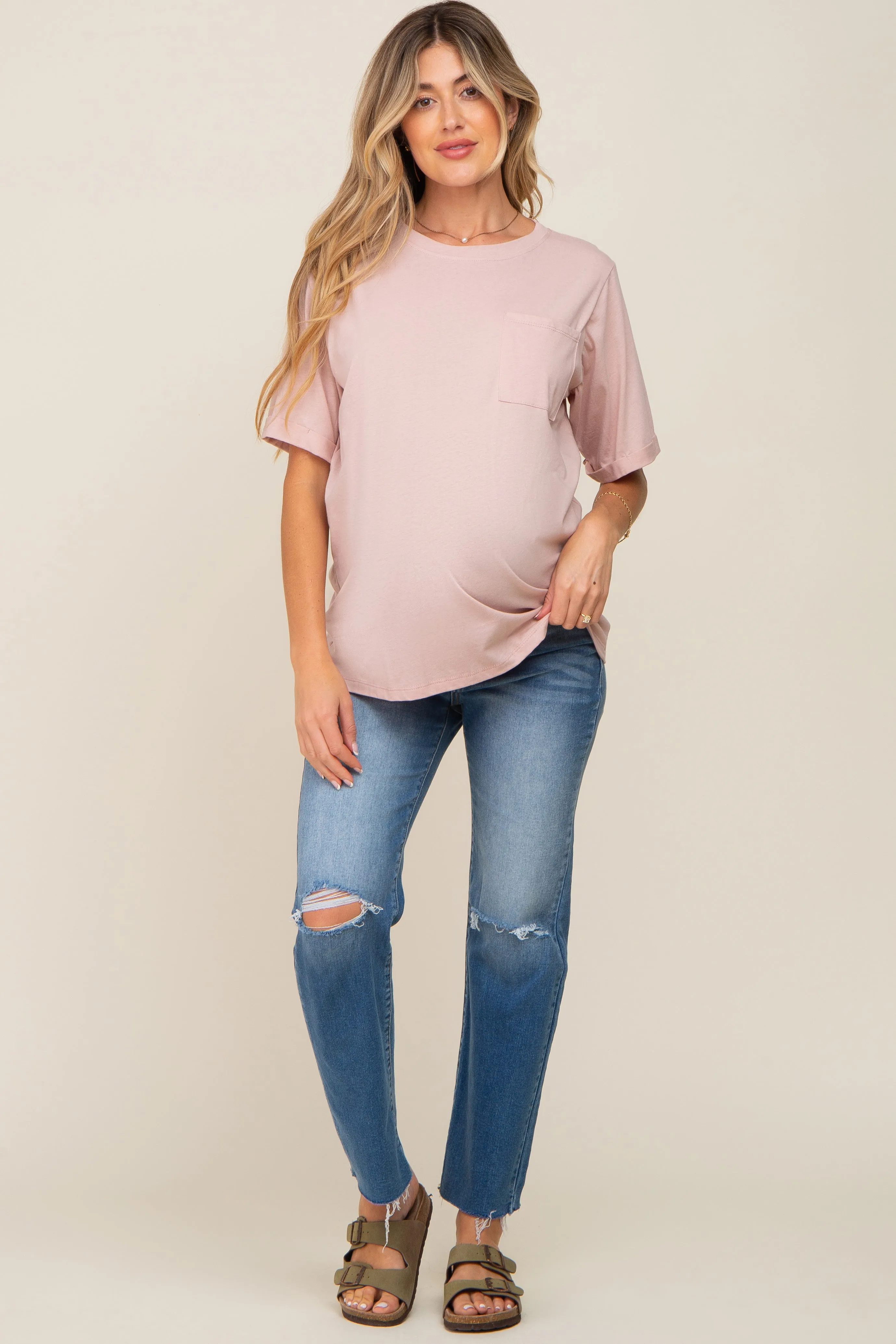 Light Pink Oversized Pocket Front Short Sleeve Maternity Top sold by Pinkblush product image thumbnail 5