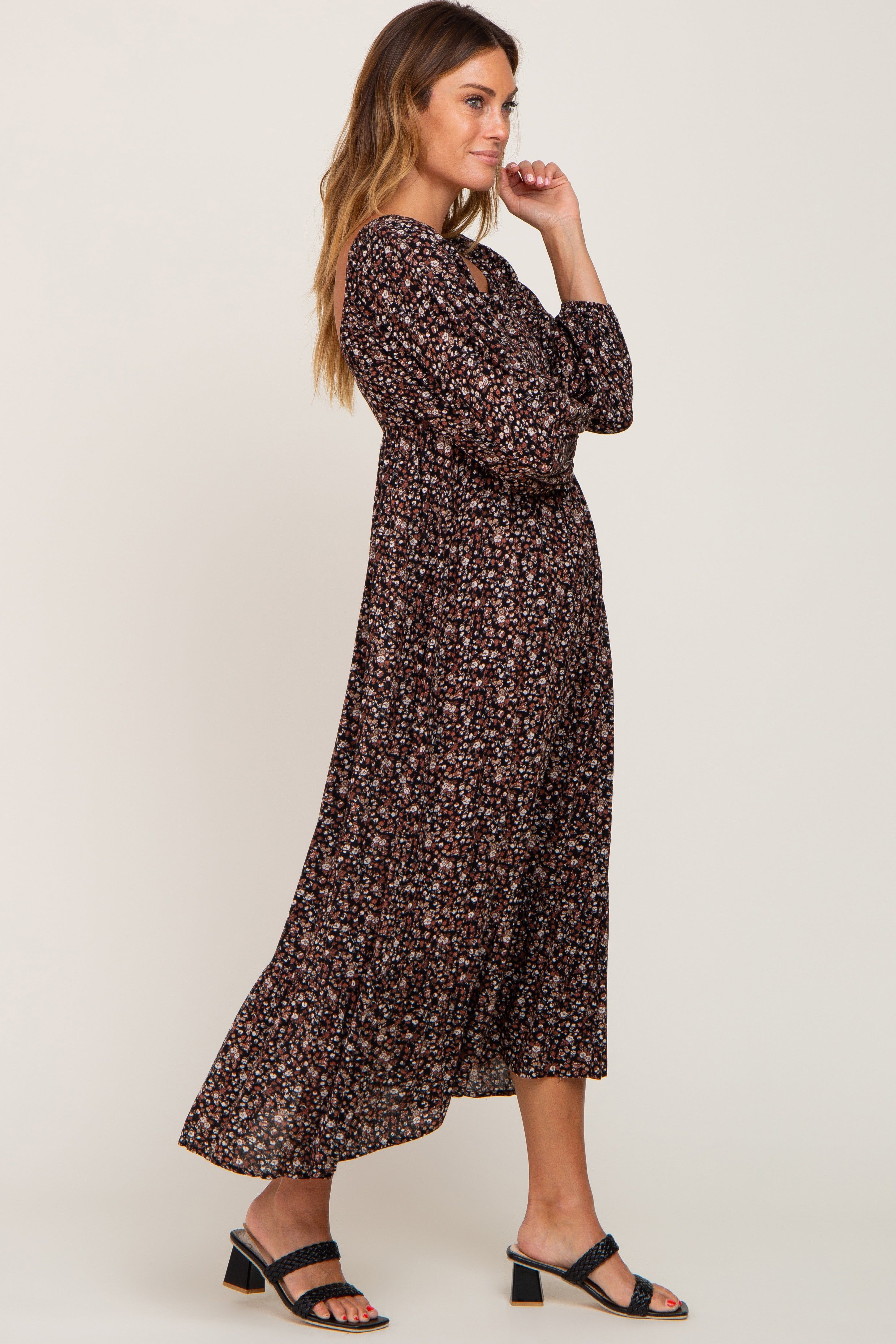 Black Floral 3/4 Sleeve Midi Dress sold by Pinkblush product image thumbnail 2