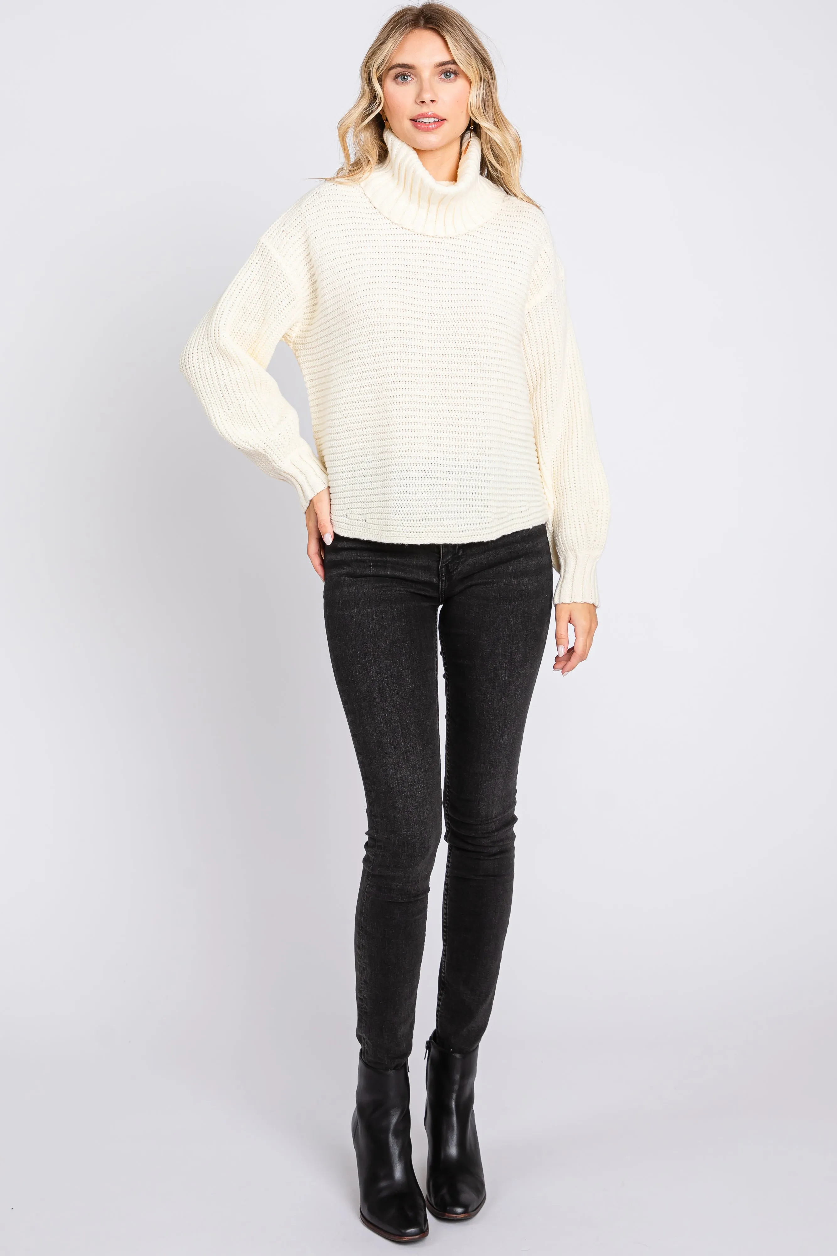 Cream Chunky Knit Turtle Neck Sweater sold by Pinkblush product image thumbnail 4