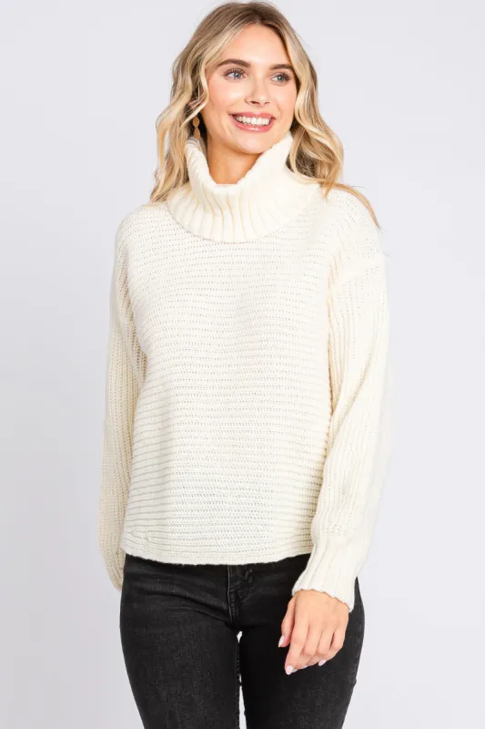 Cream Chunky Knit Turtle Neck Sweater sold by Pinkblush