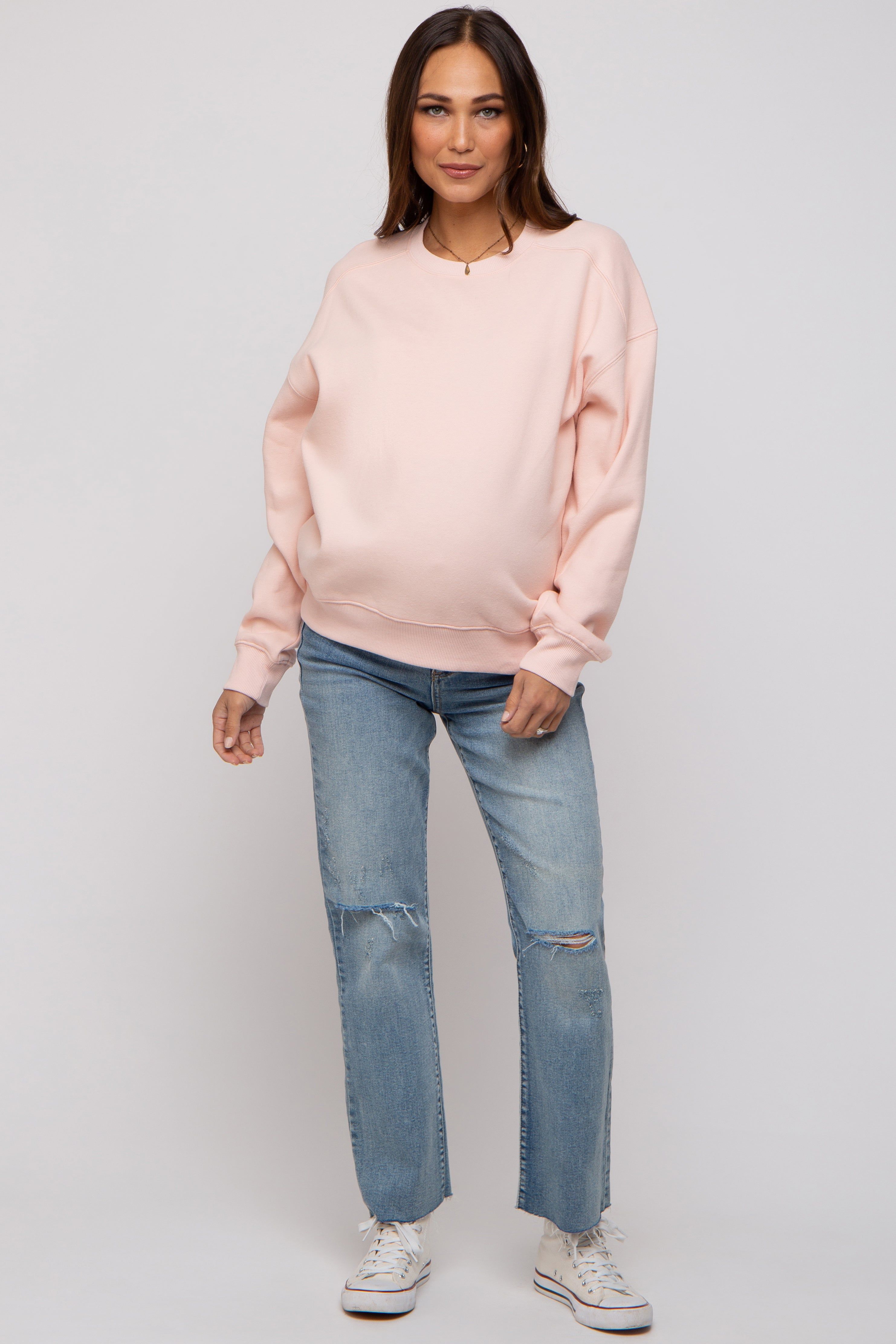 Light Pink Basic Fleece Maternity Sweatshirt sold by Pinkblush product image thumbnail 6
