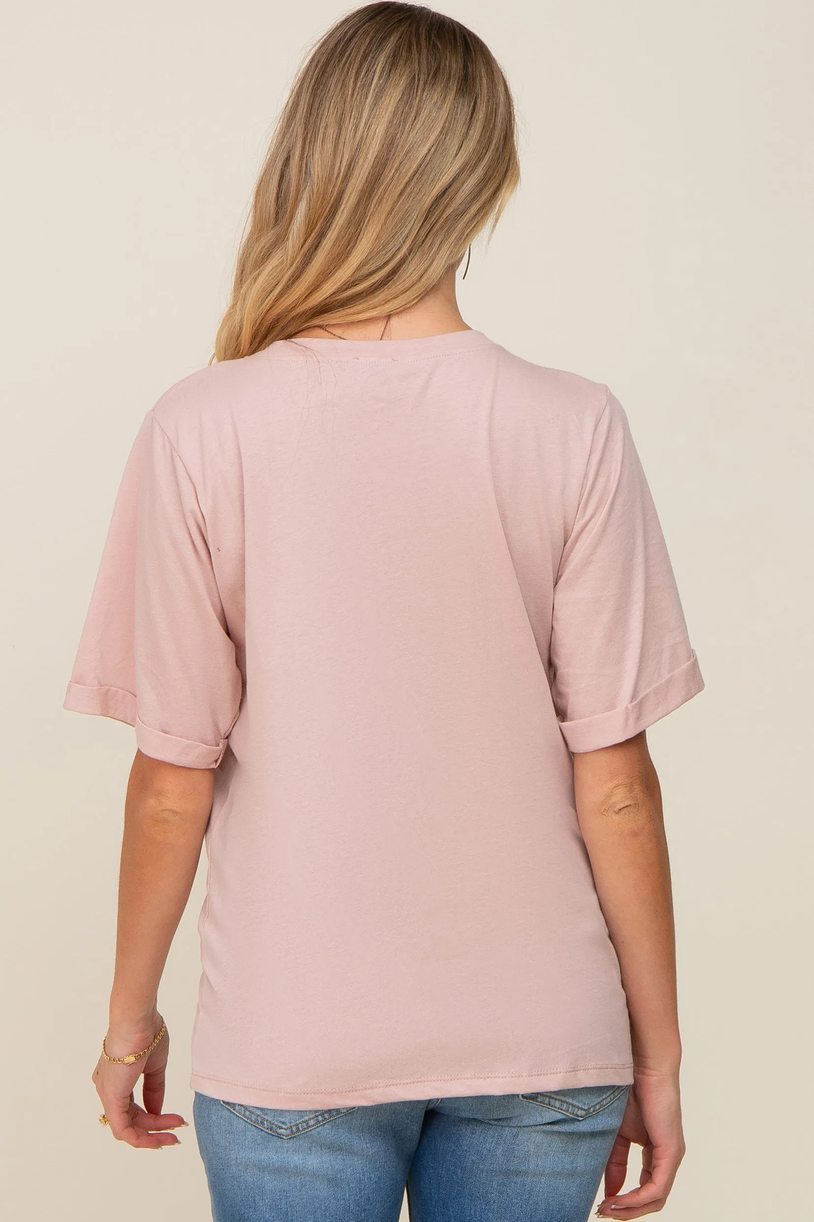 Light Pink Oversized Pocket Front Short Sleeve Maternity Top sold by Pinkblush product image thumbnail 3