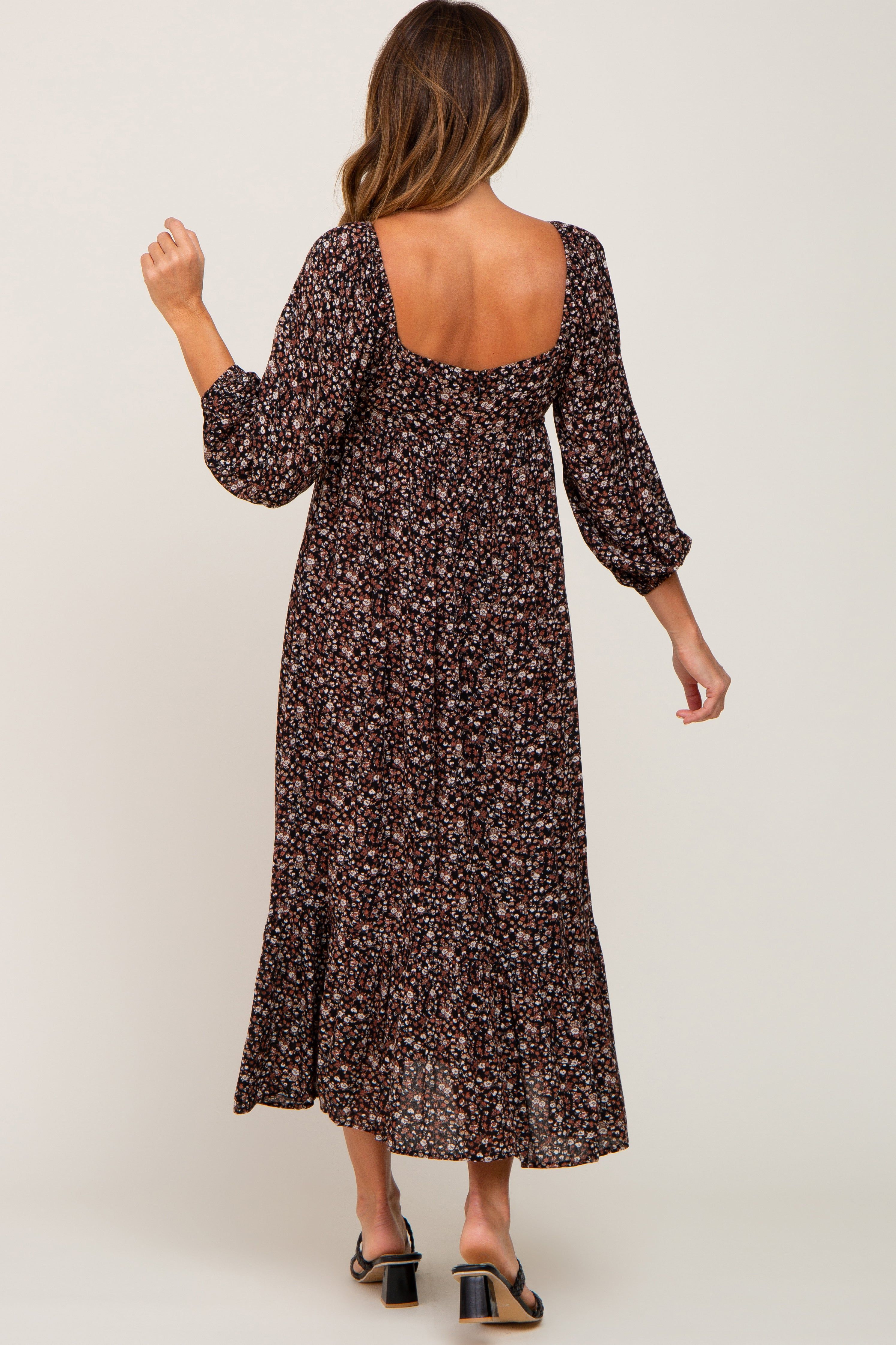 Black Floral 3/4 Sleeve Midi Dress sold by Pinkblush product image thumbnail 3