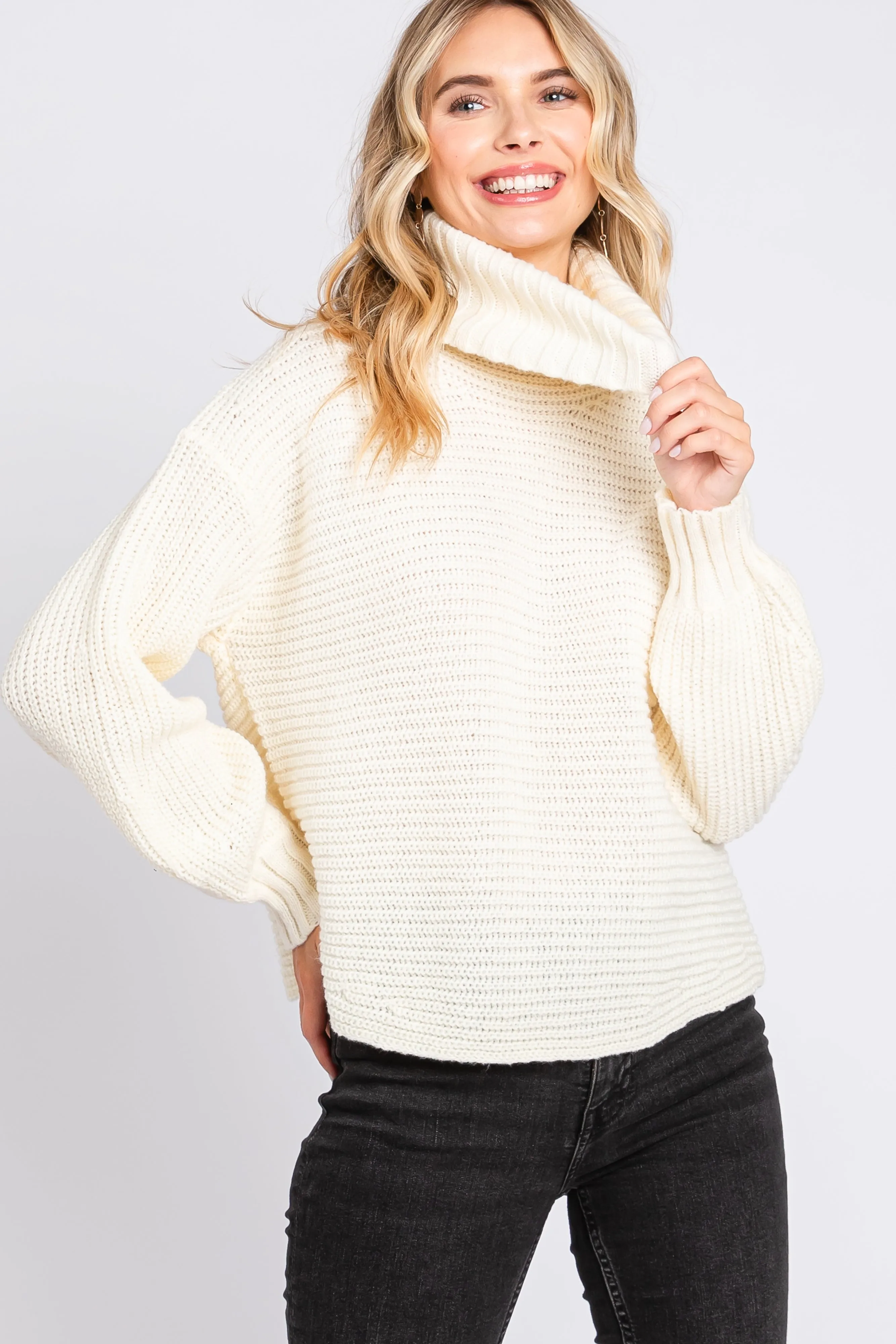 Cream Chunky Knit Turtle Neck Sweater sold by Pinkblush product image thumbnail 5
