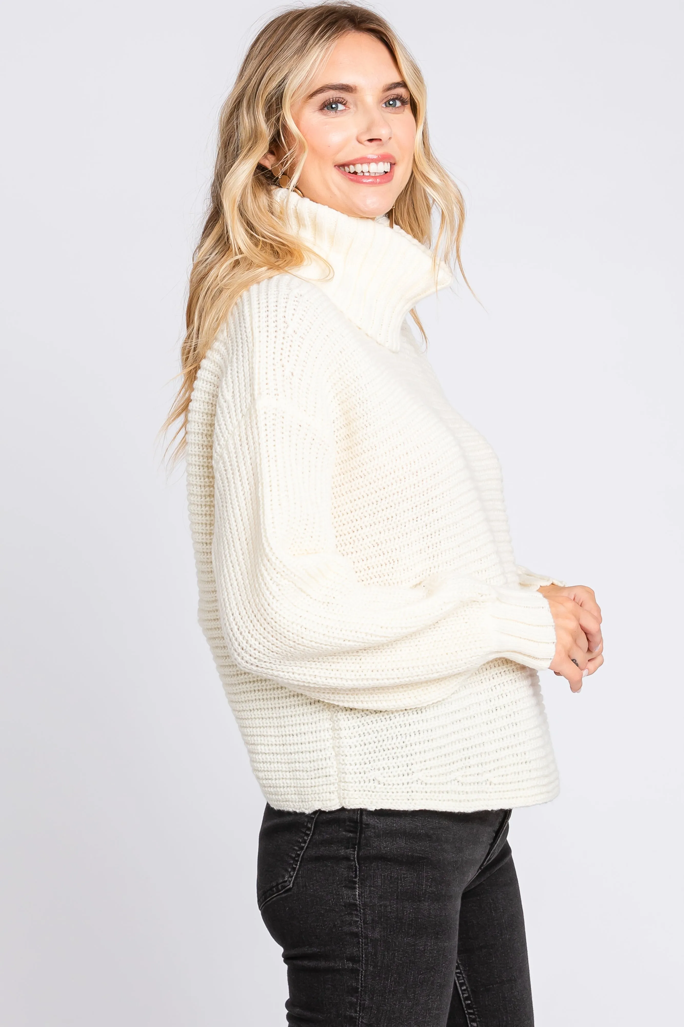 Cream Chunky Knit Turtle Neck Sweater sold by Pinkblush product image thumbnail 2