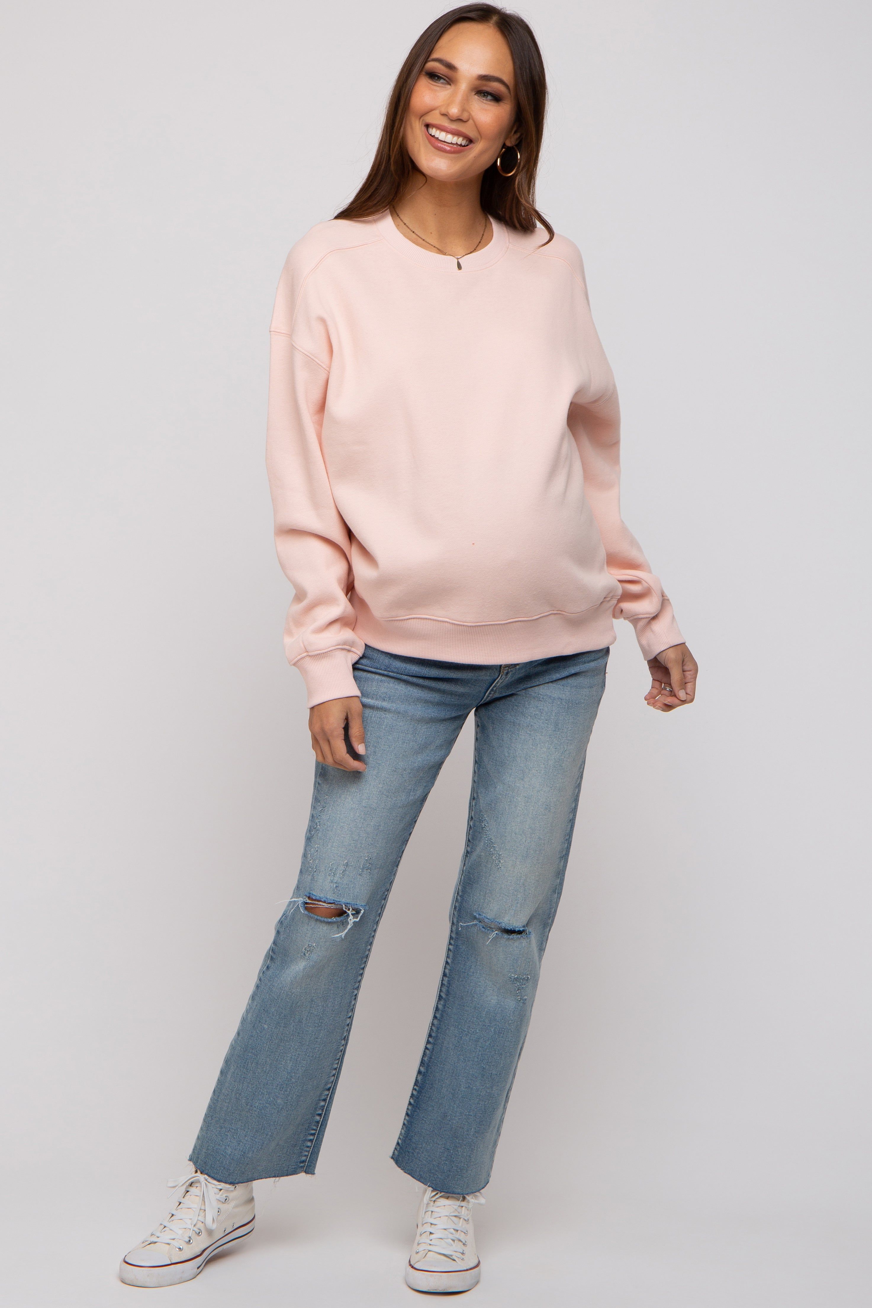 Light Pink Basic Fleece Maternity Sweatshirt sold by Pinkblush product image thumbnail 4