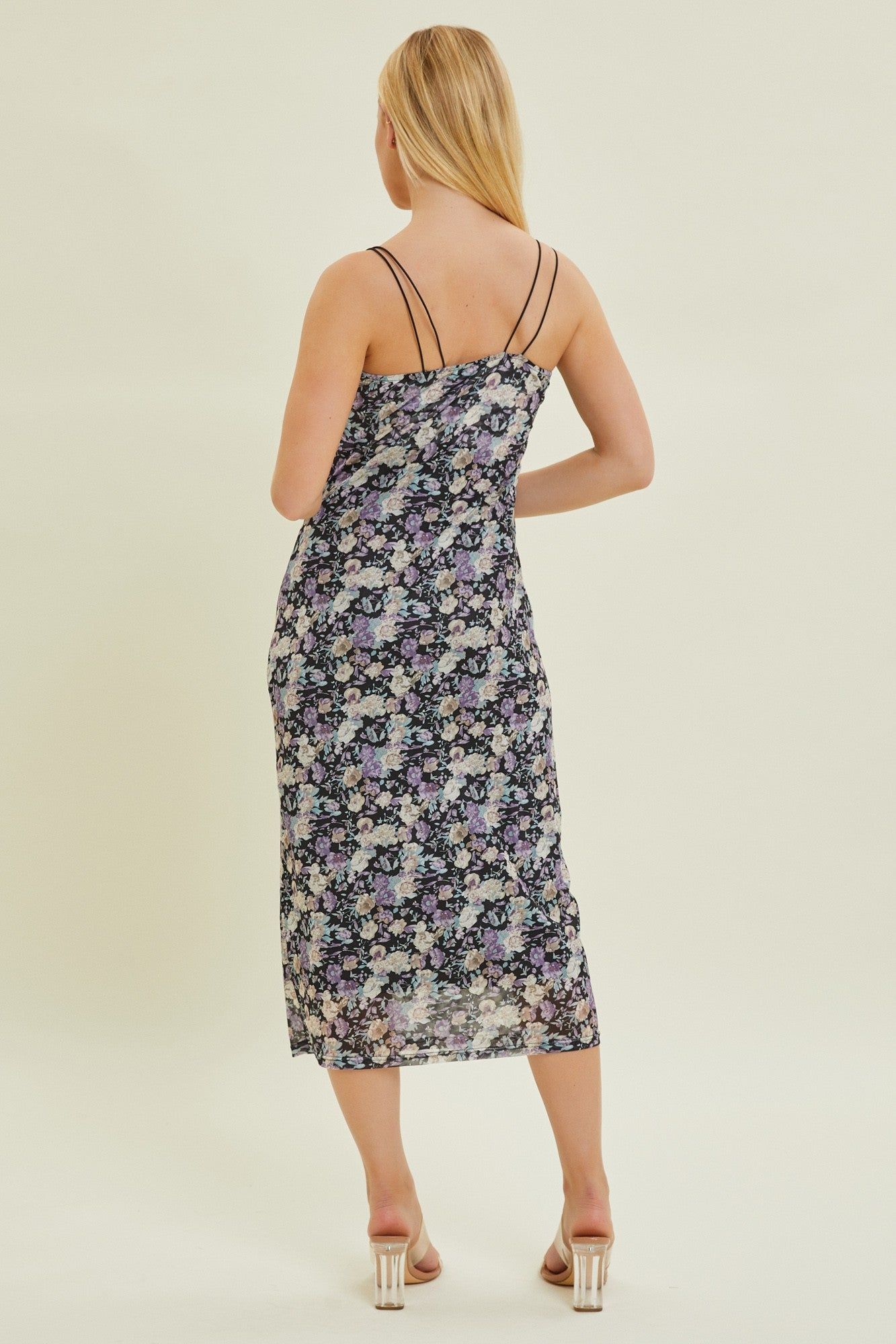 Black Multi Mesh Floral Print Sleeveless Bodycon Dress sold by Pinkblush product image thumbnail 3