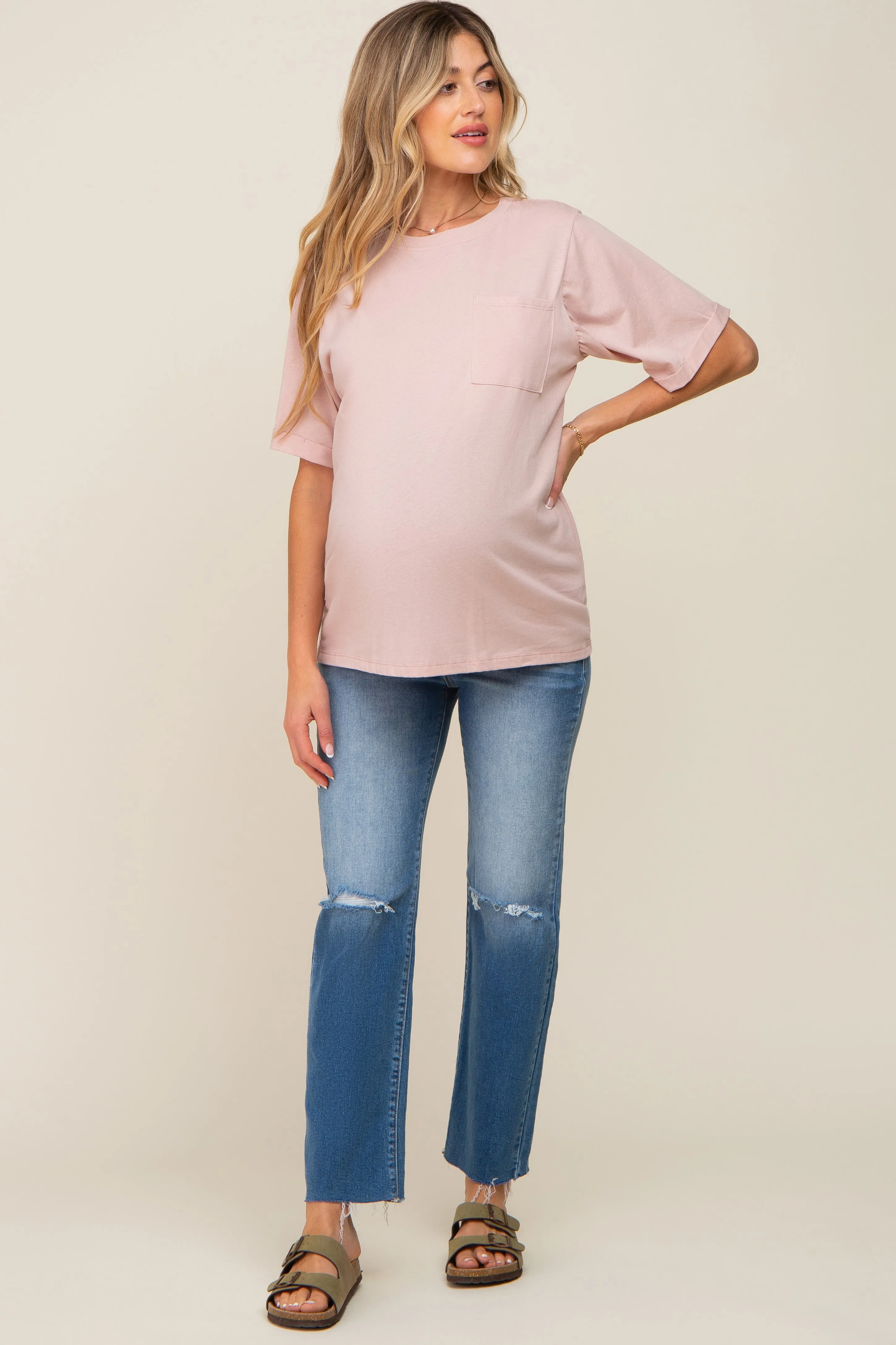 Light Pink Oversized Pocket Front Short Sleeve Maternity Top sold by Pinkblush product image thumbnail 4