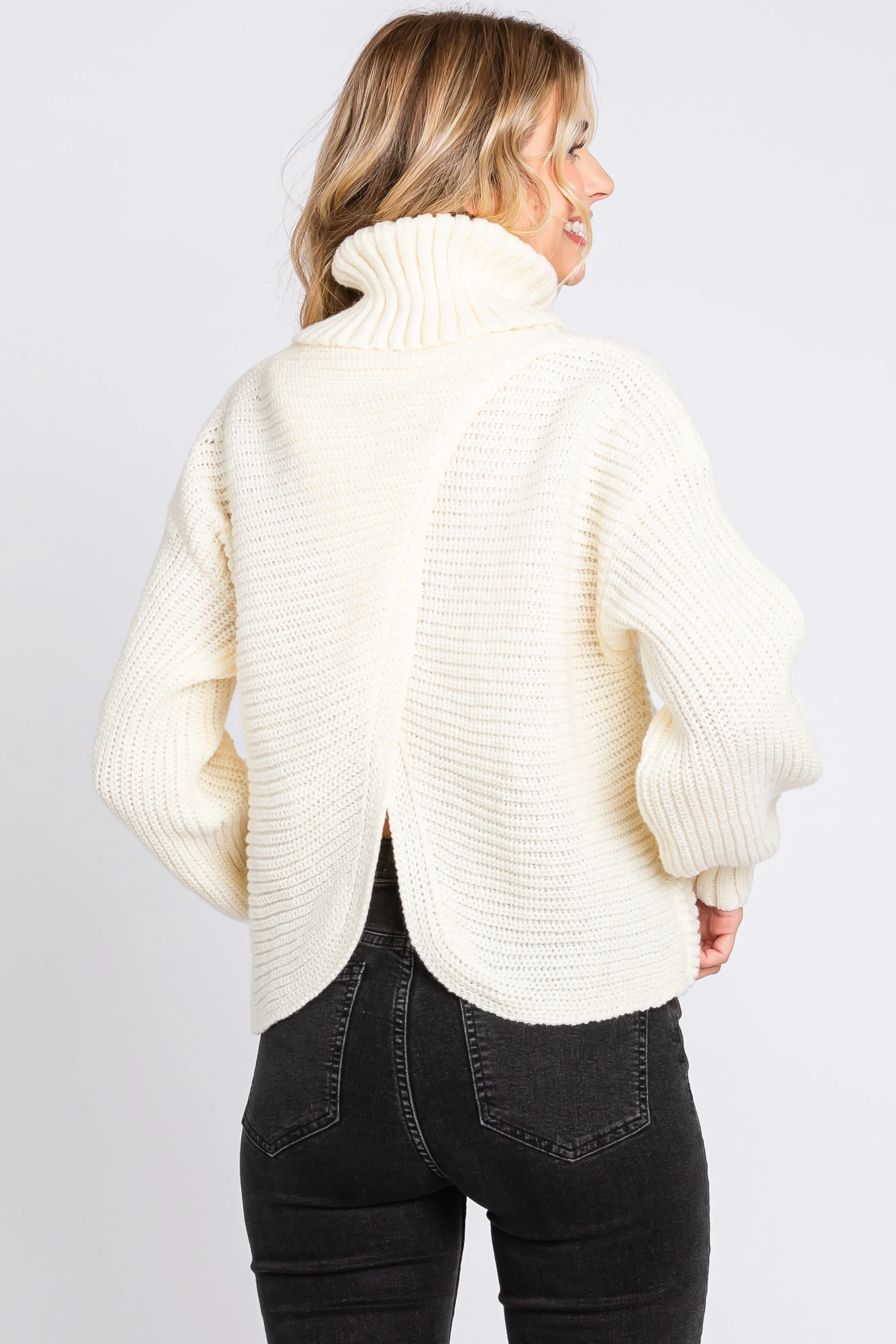 Cream Chunky Knit Turtle Neck Sweater sold by Pinkblush product image thumbnail 3