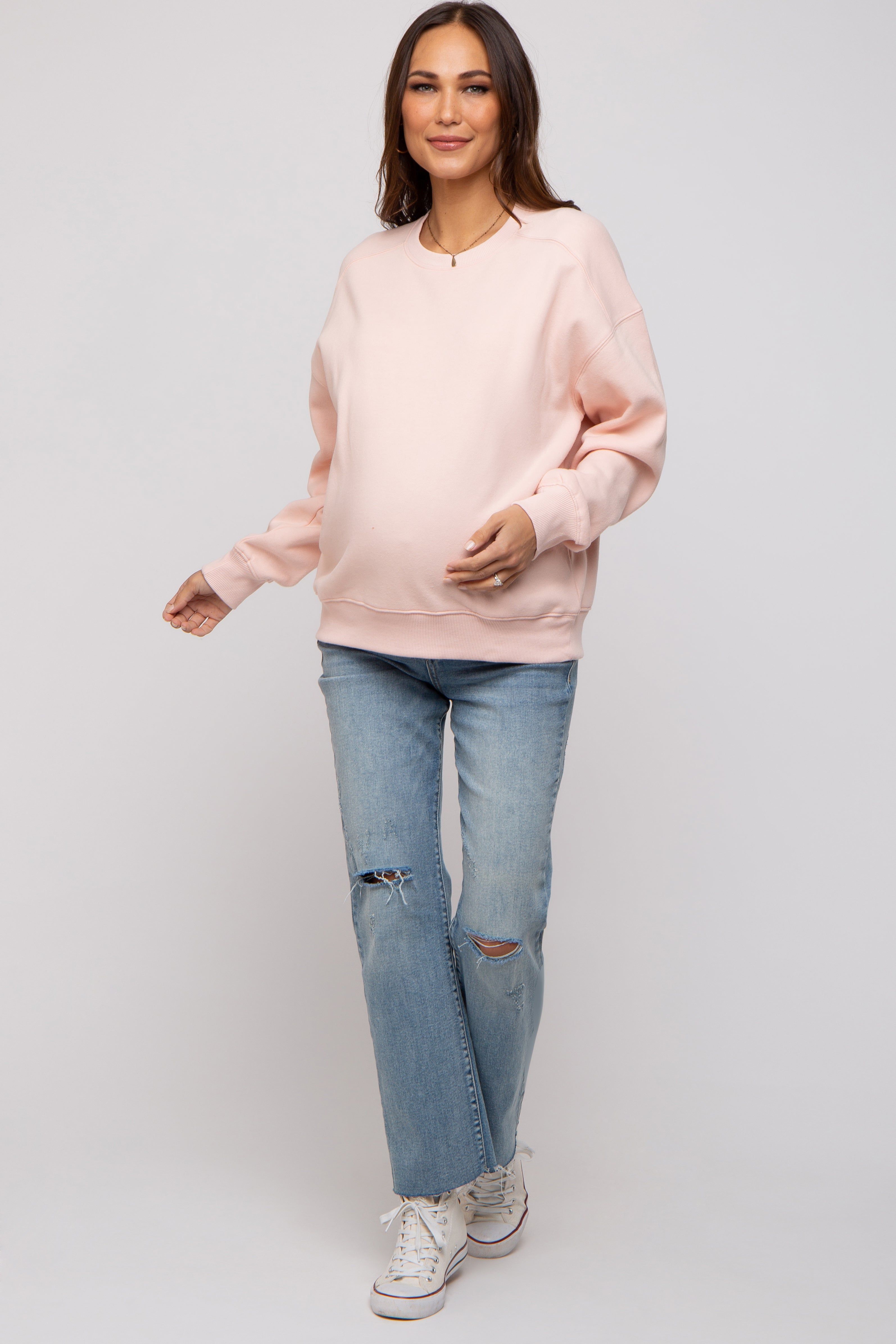 Light Pink Basic Fleece Maternity Sweatshirt sold by Pinkblush product image thumbnail 5