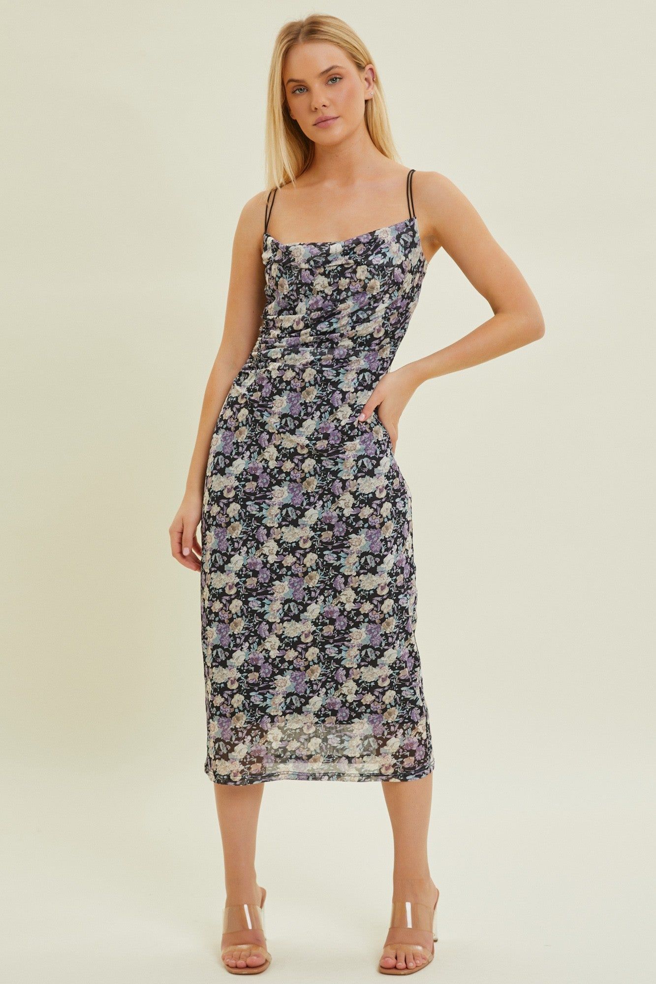 Black Multi Mesh Floral Print Sleeveless Bodycon Dress sold by Pinkblush