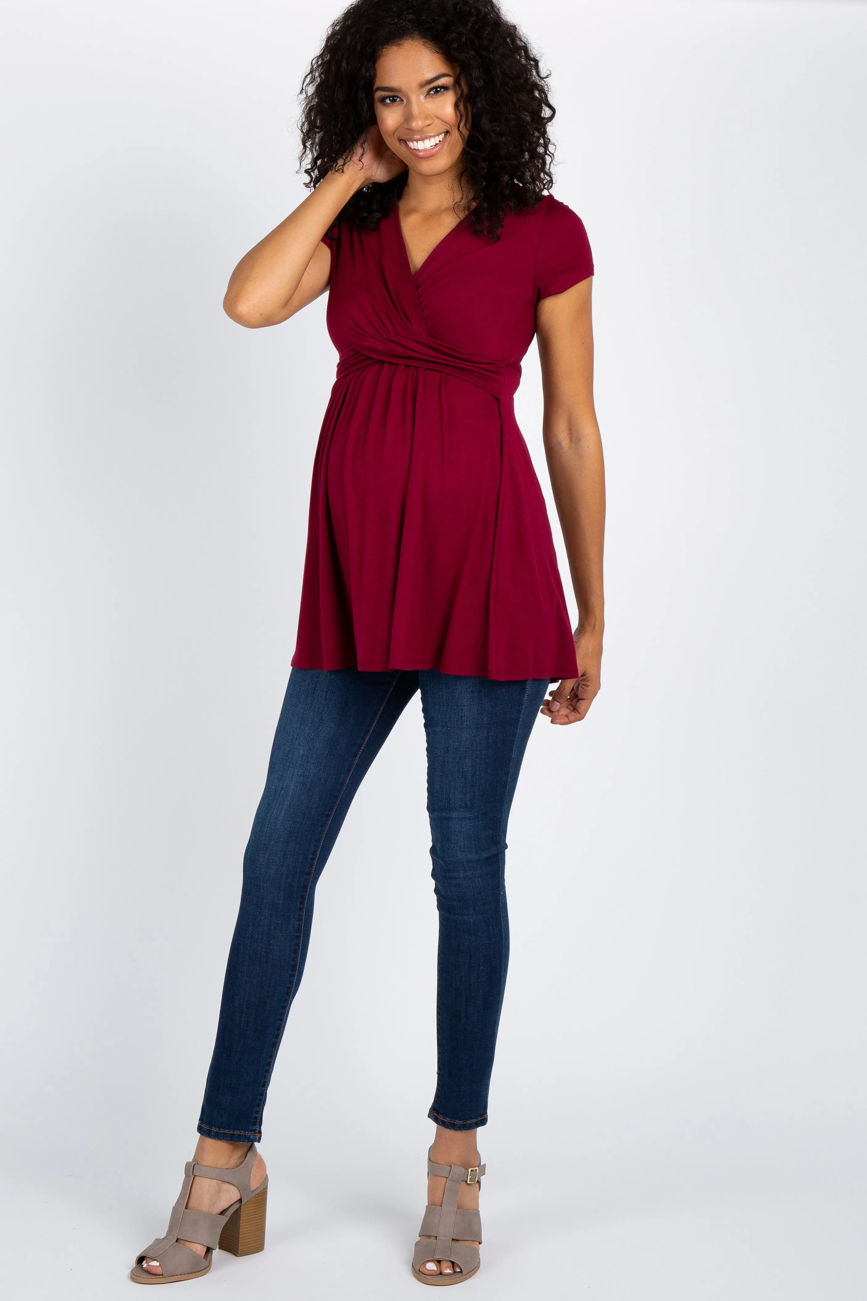 PinkBlush Burgundy Draped Front Maternity/Nursing Top sold by Pinkblush product image thumbnail 4