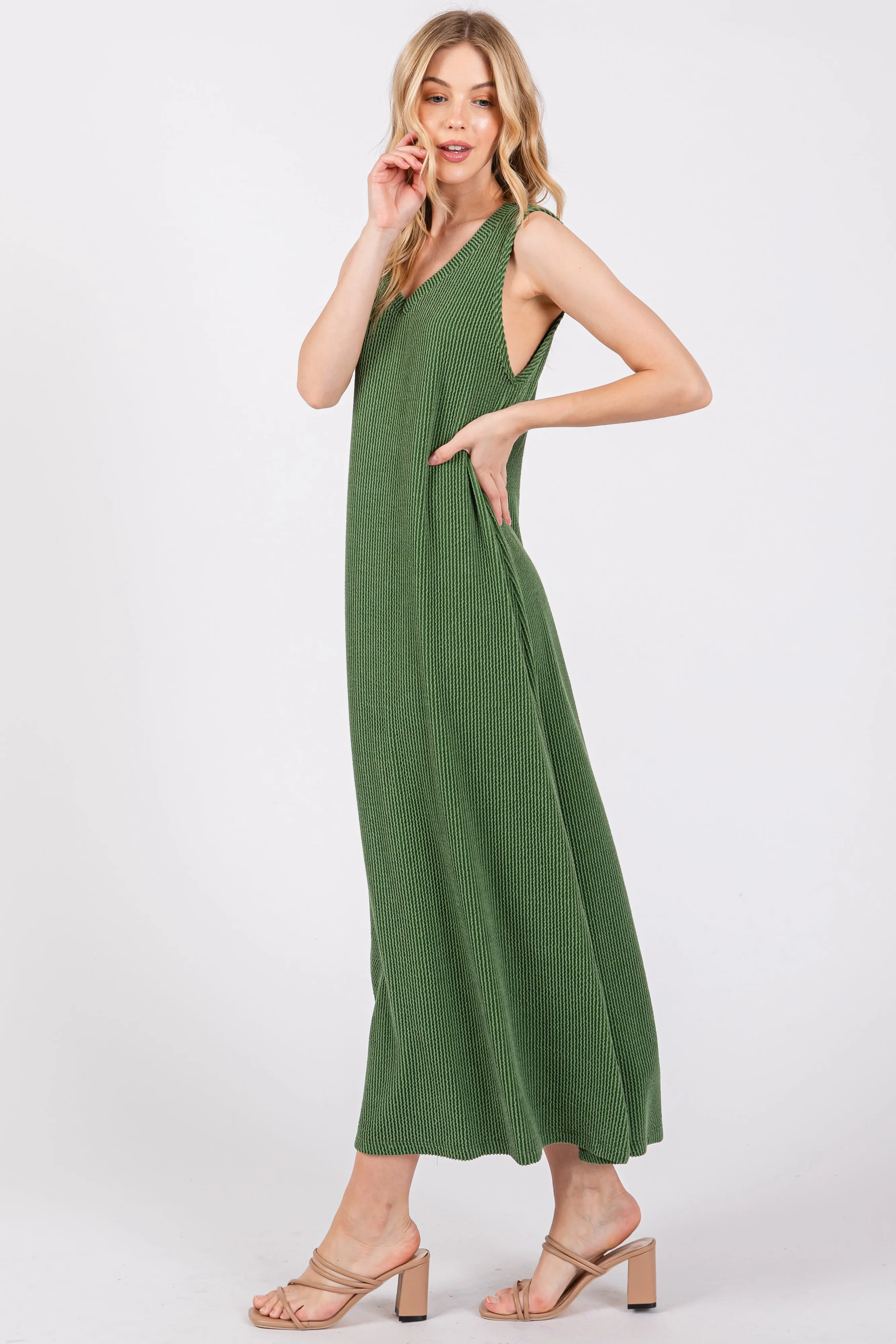 Green Sleeveless Ribbed Maxi Dress sold by Pinkblush product image thumbnail 2