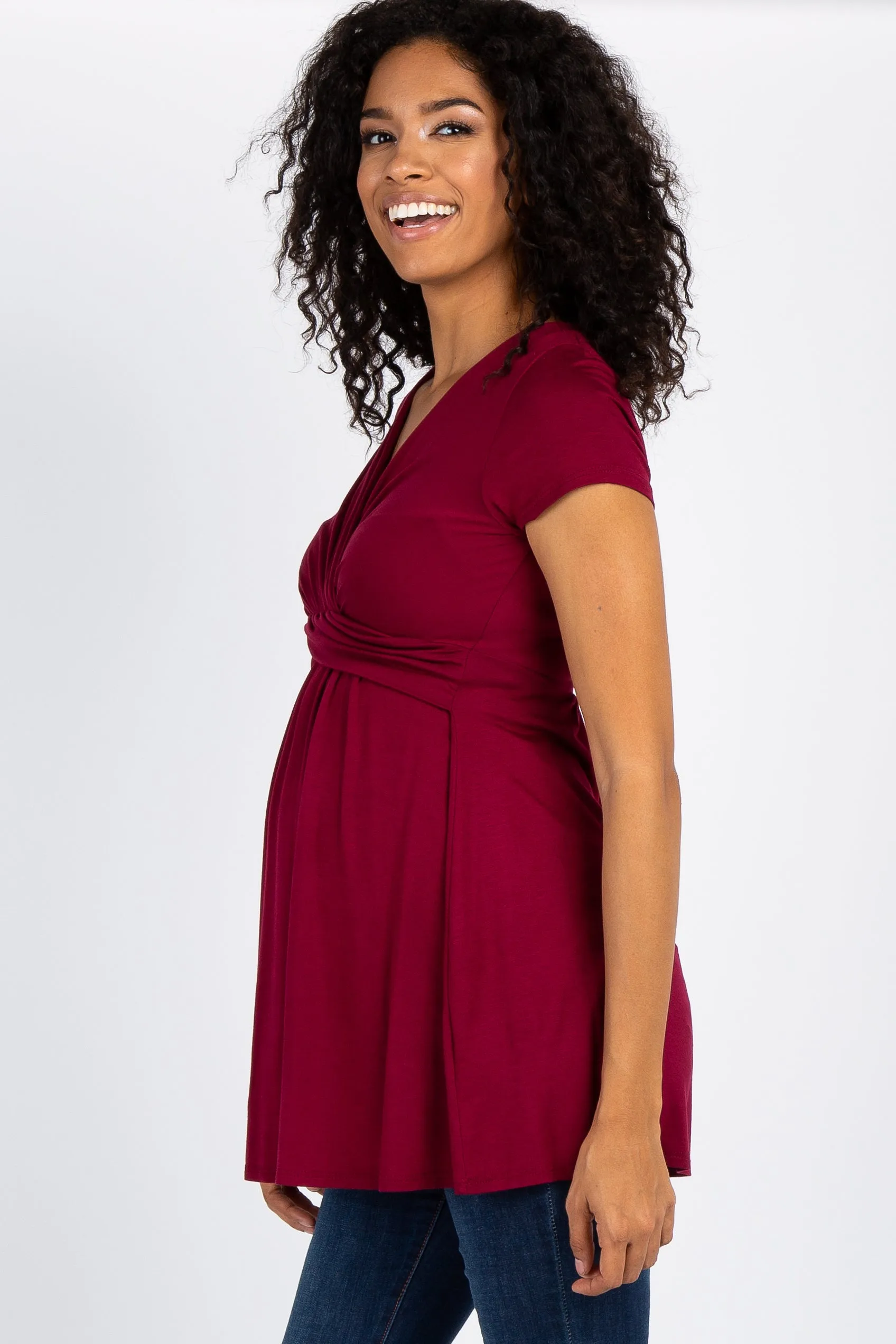 PinkBlush Burgundy Draped Front Maternity/Nursing Top sold by Pinkblush product image thumbnail 2
