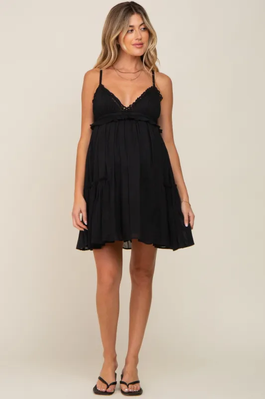 Black Crochet Ruffle Maternity Dress sold by Pinkblush