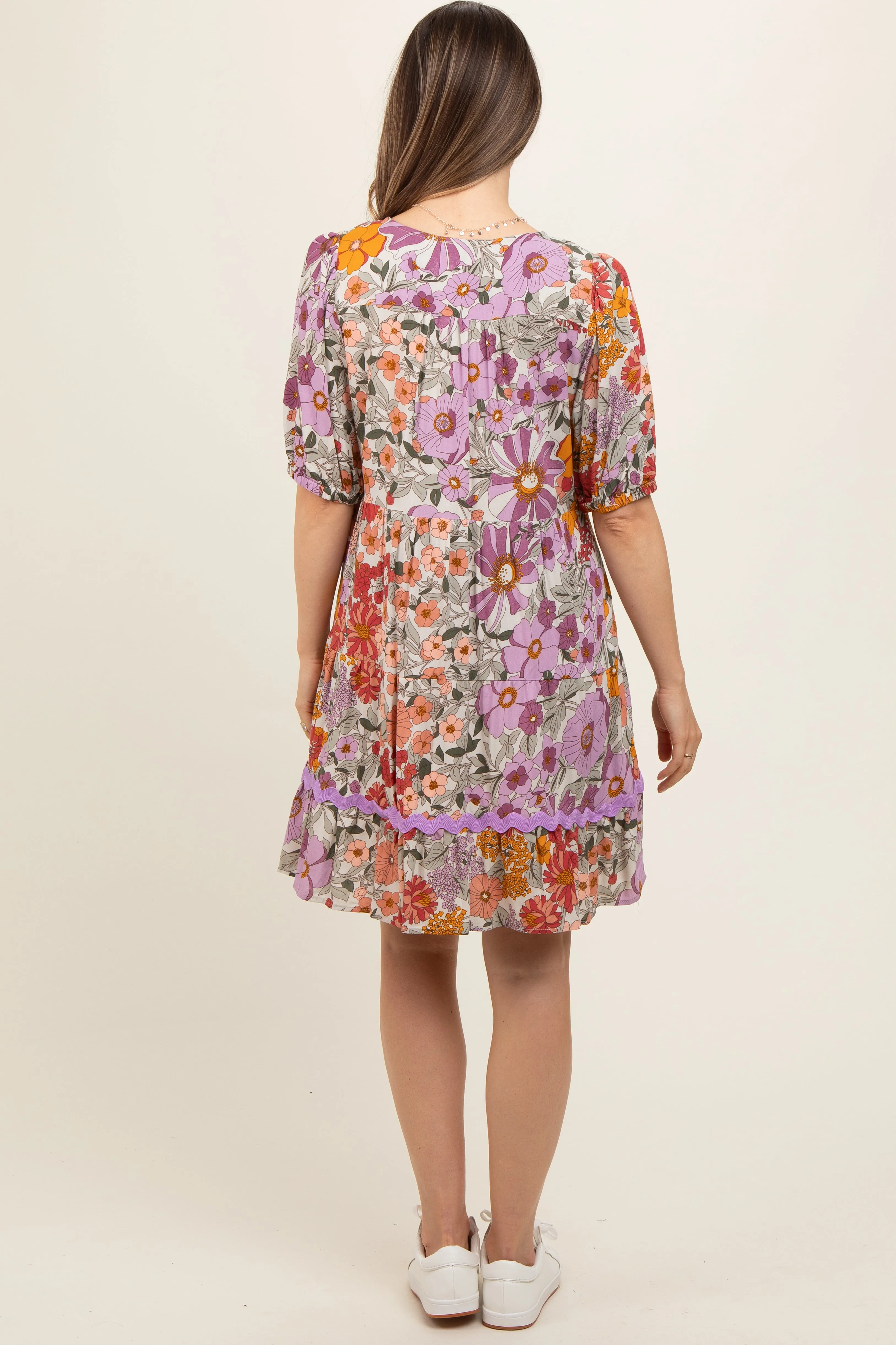 Lavender Floral V Neck Half Sleeve Maternity Dress sold by Pinkblush product image thumbnail 4