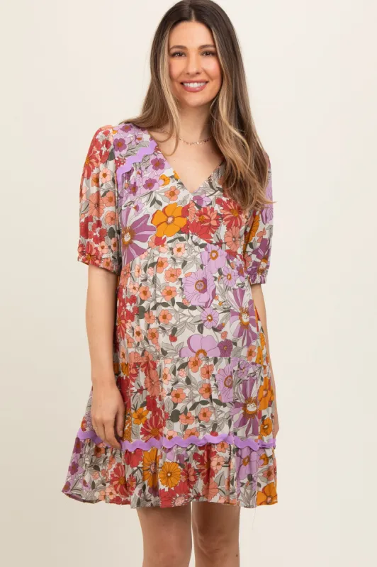 Lavender Floral V Neck Half Sleeve Maternity Dress sold by Pinkblush