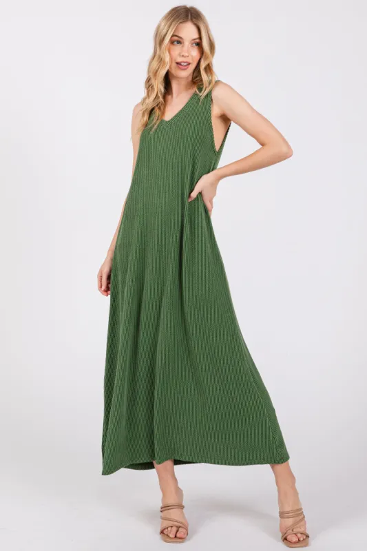 Green Sleeveless Ribbed Maxi Dress sold by Pinkblush