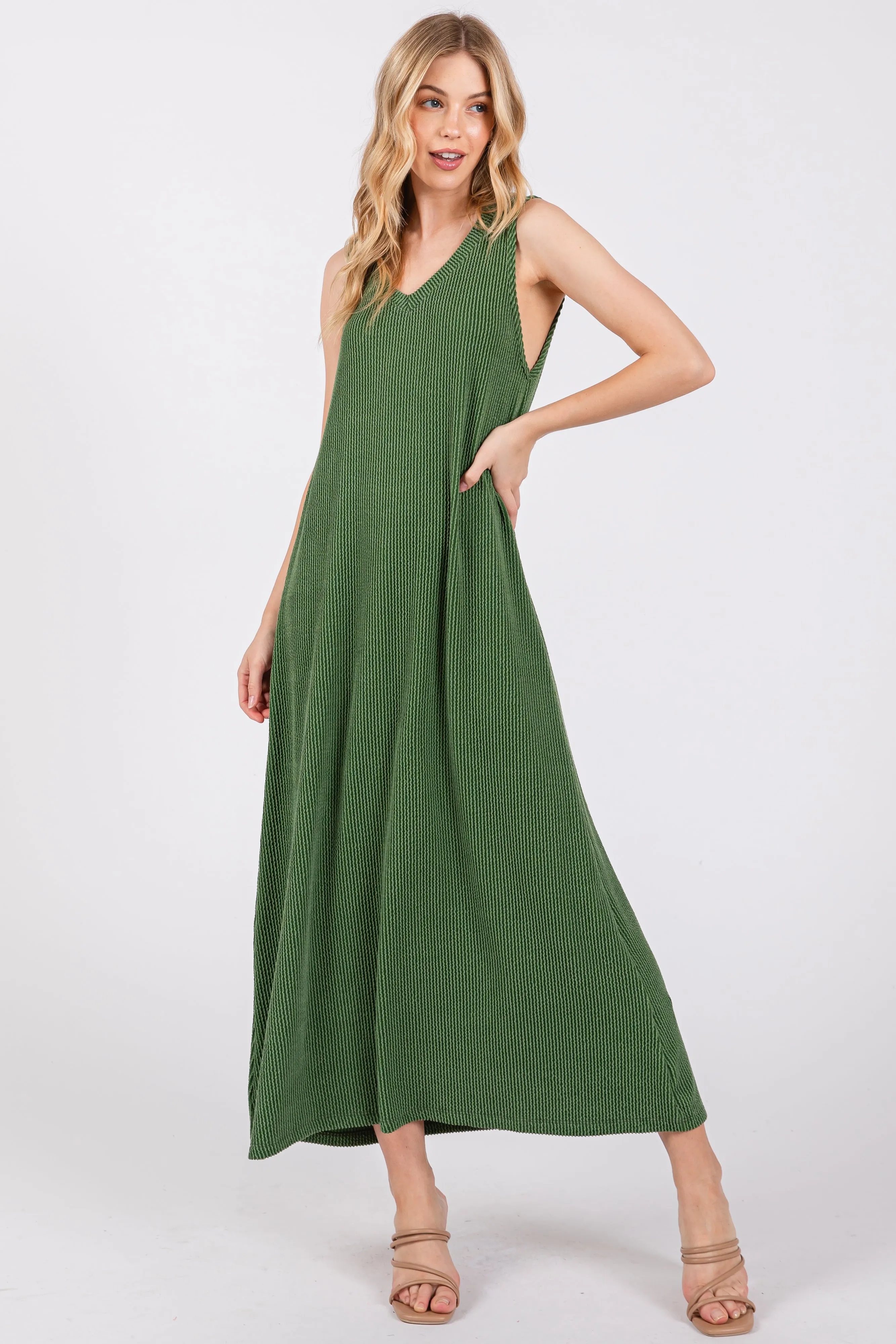 Green Sleeveless Ribbed Maxi Dress sold by Pinkblush