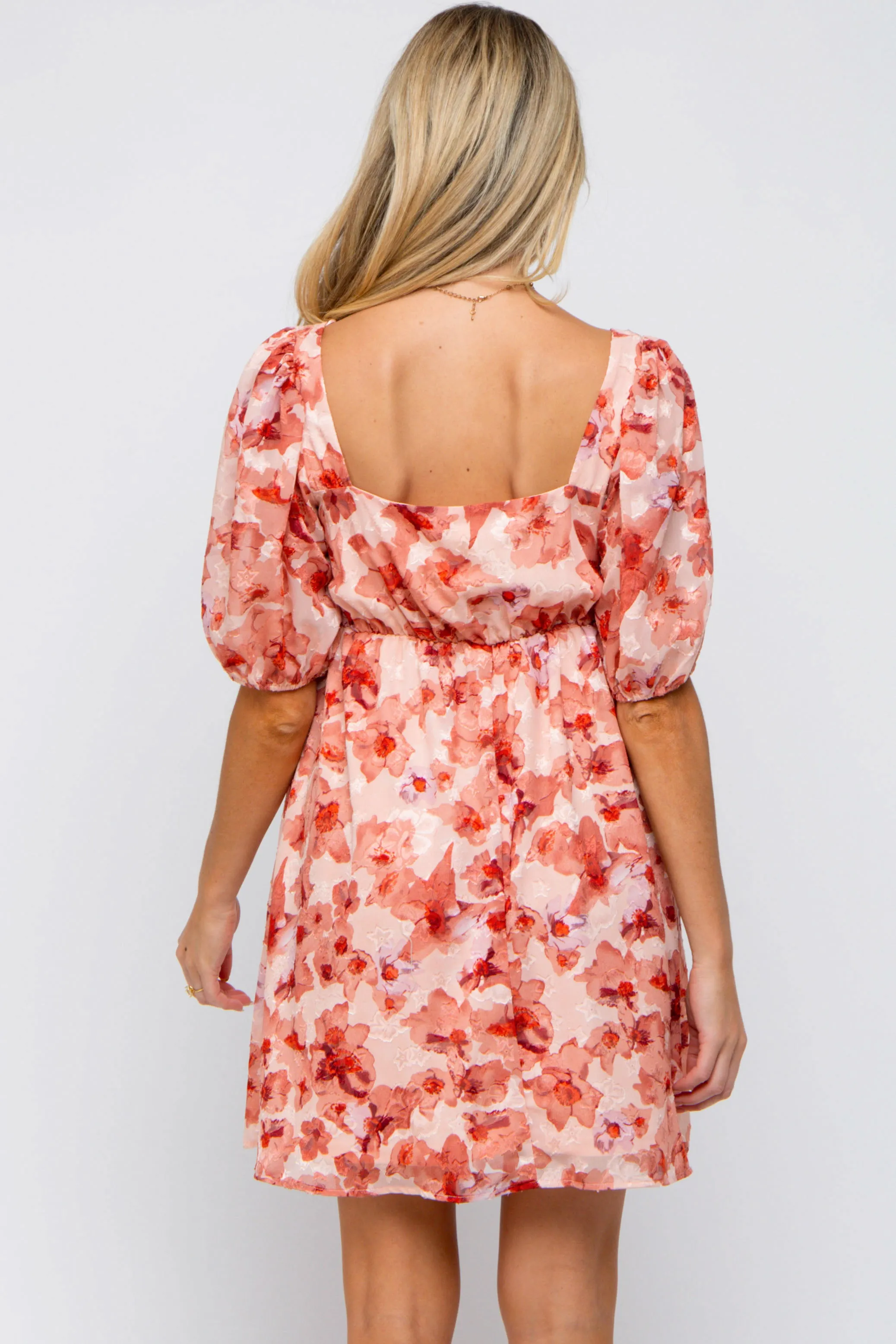 Peach Floral Square Neck Puff Short Sleeve Maternity Dress sold by Pinkblush product image thumbnail 3