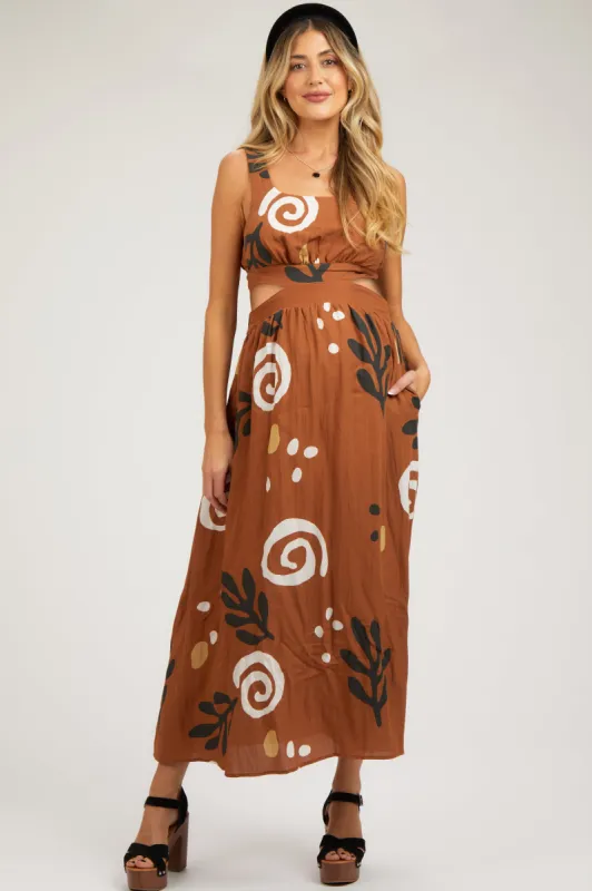 Camel Printed Cutout Maternity Maxi Dress sold by Pinkblush