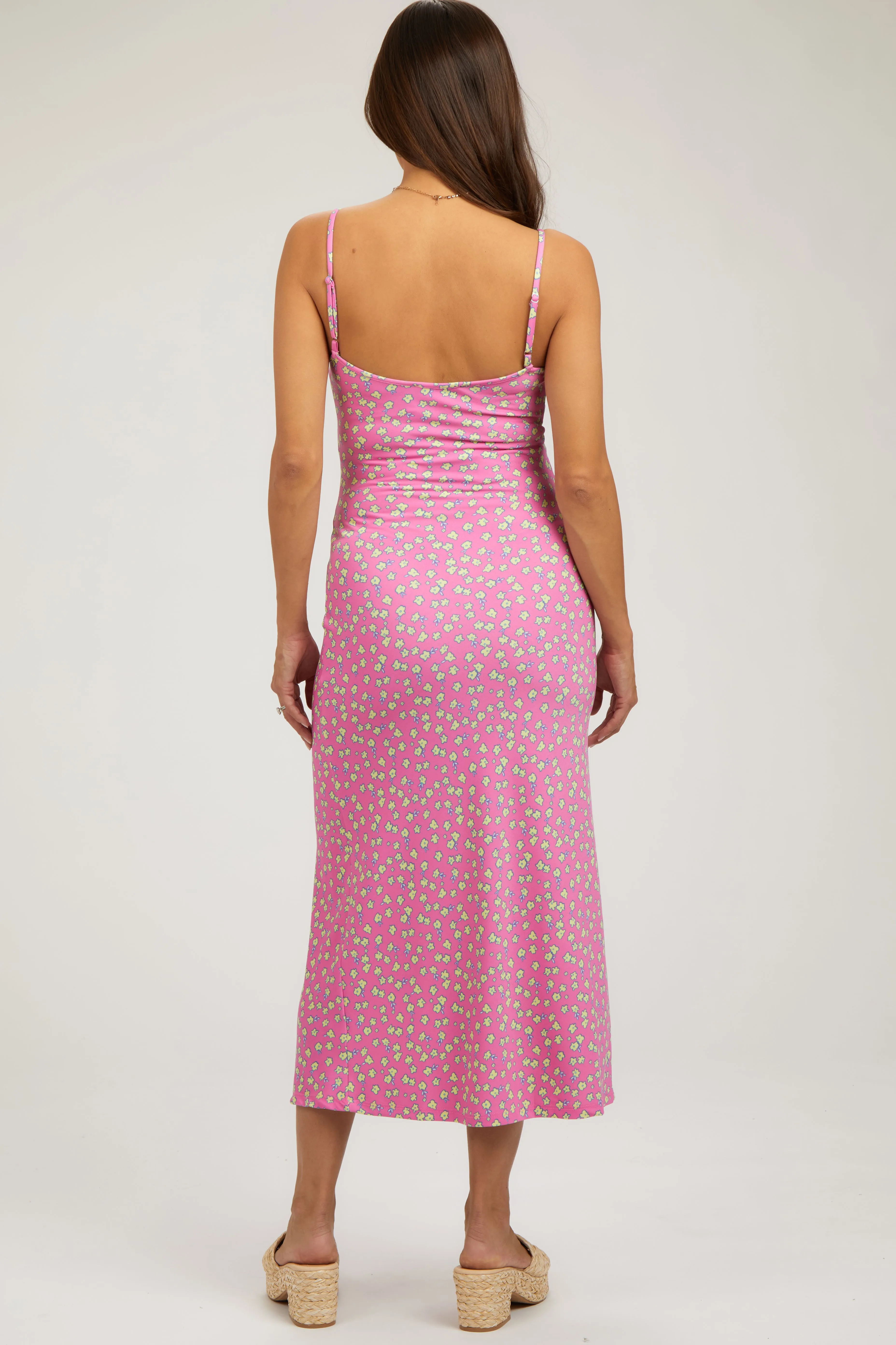 Fuchsia Floral Sleeveless Maternity Midi Dress sold by Pinkblush product image thumbnail 3