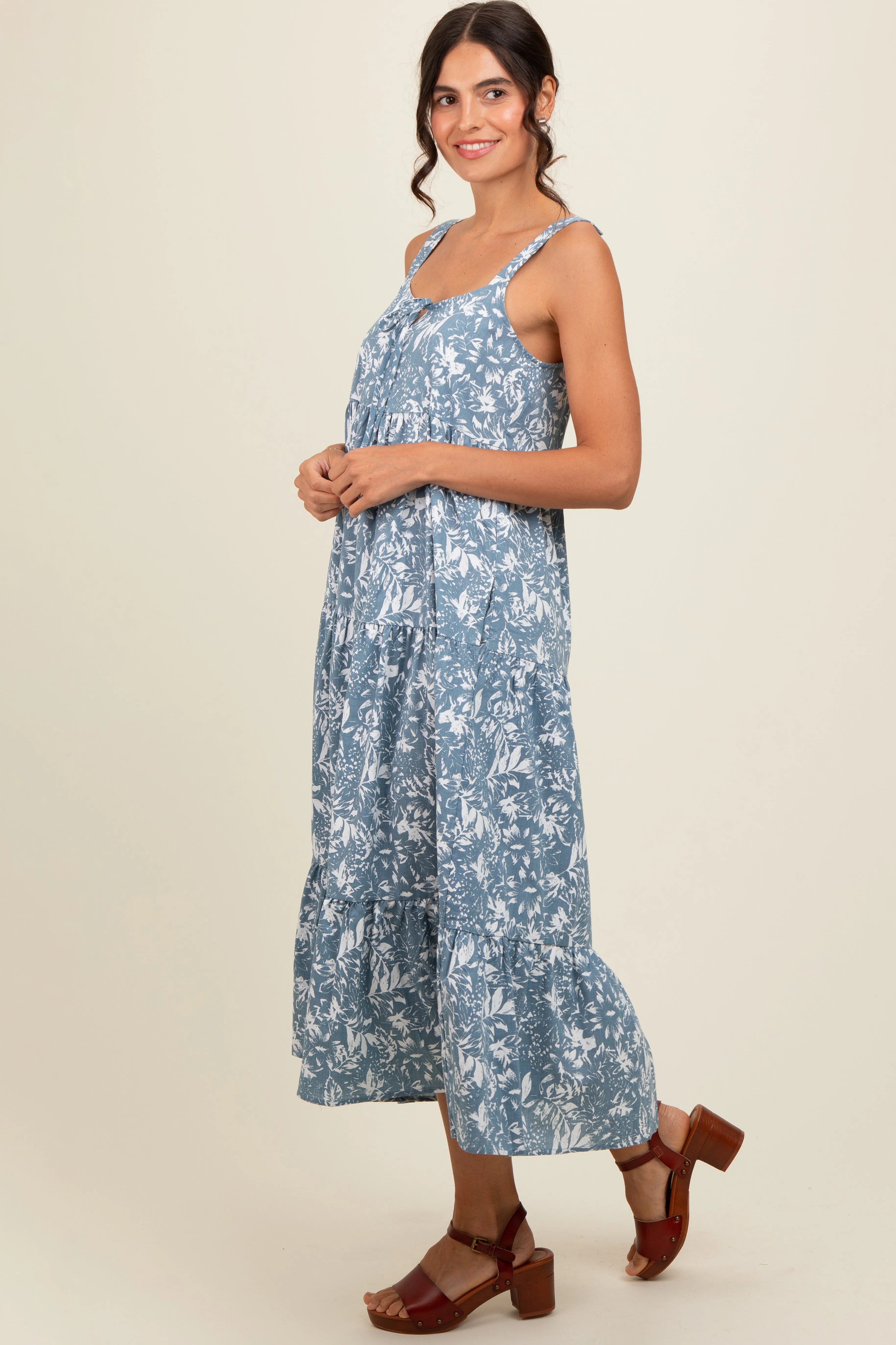 Blue Floral Tiered Midi Dress sold by Pinkblush product image thumbnail 3