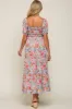 Blue Floral Smocked Square Neck Tiered Maternity Maxi Dress sold by Pinkblush