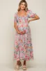 Blue Floral Smocked Square Neck Tiered Maternity Maxi Dress sold by Pinkblush