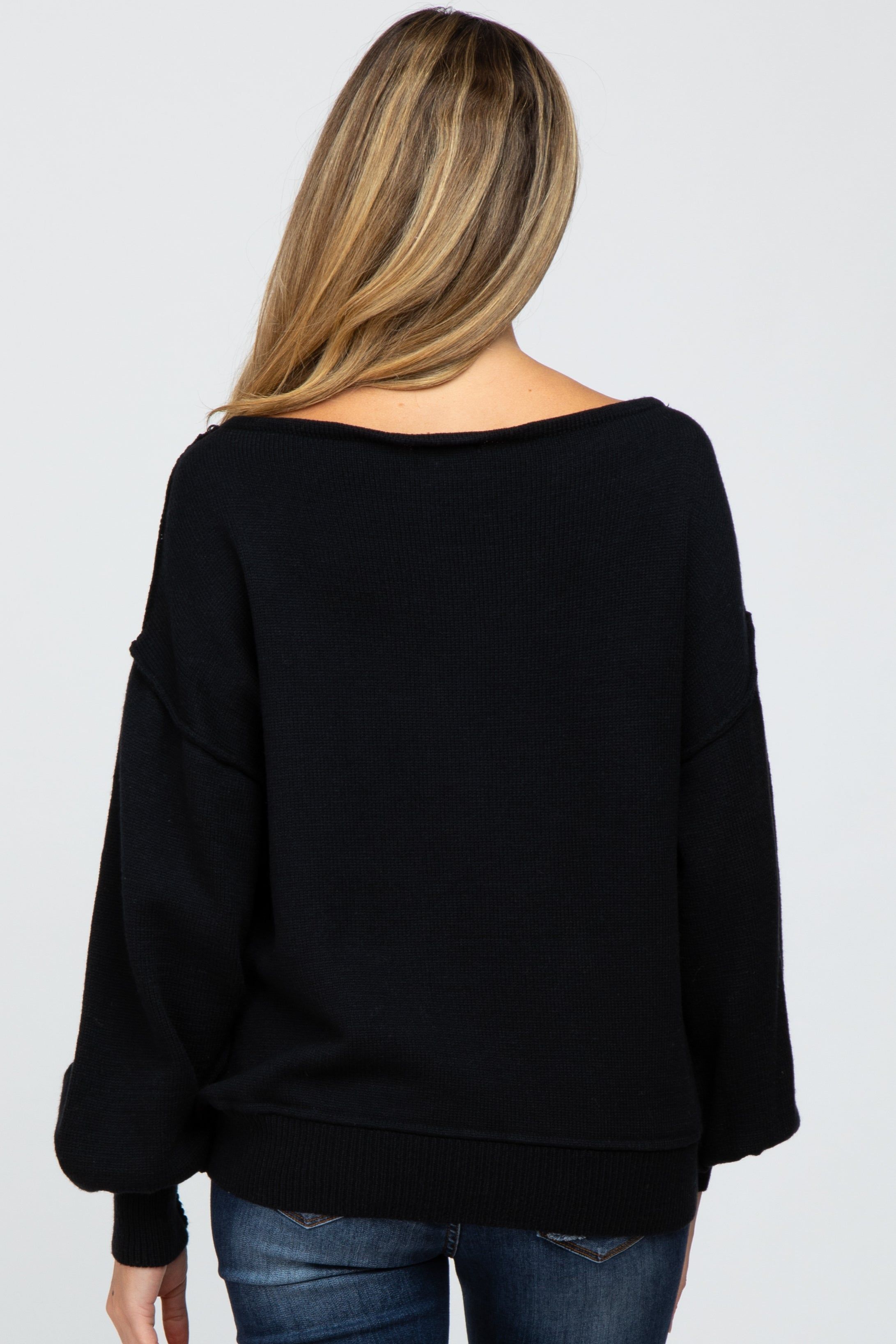 Black Boat Neck Bubble Sleeve Maternity Sweater sold by Pinkblush product image thumbnail 3