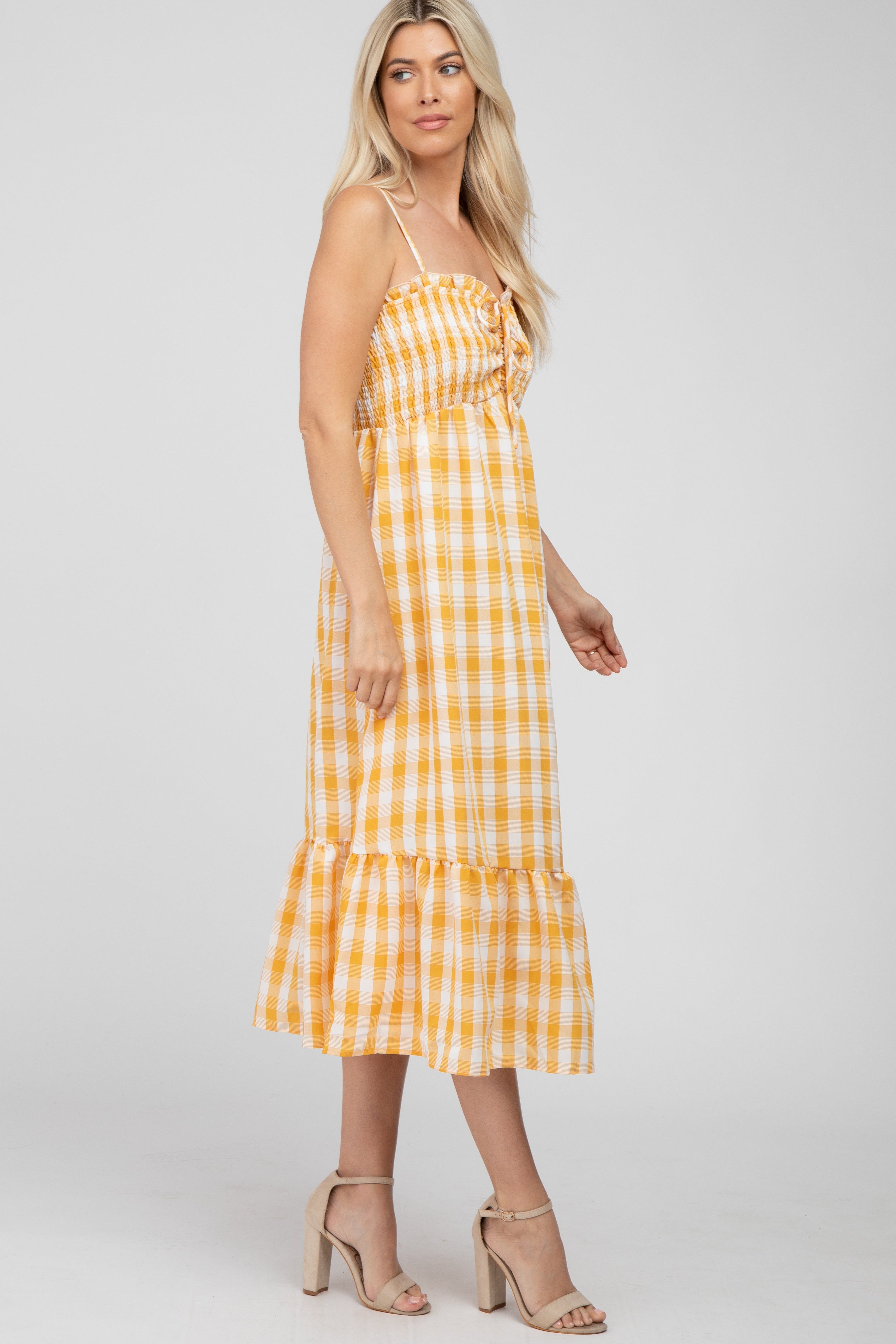 Yellow Plaid Smocked Midi Dress sold by Pinkblush product image thumbnail 2