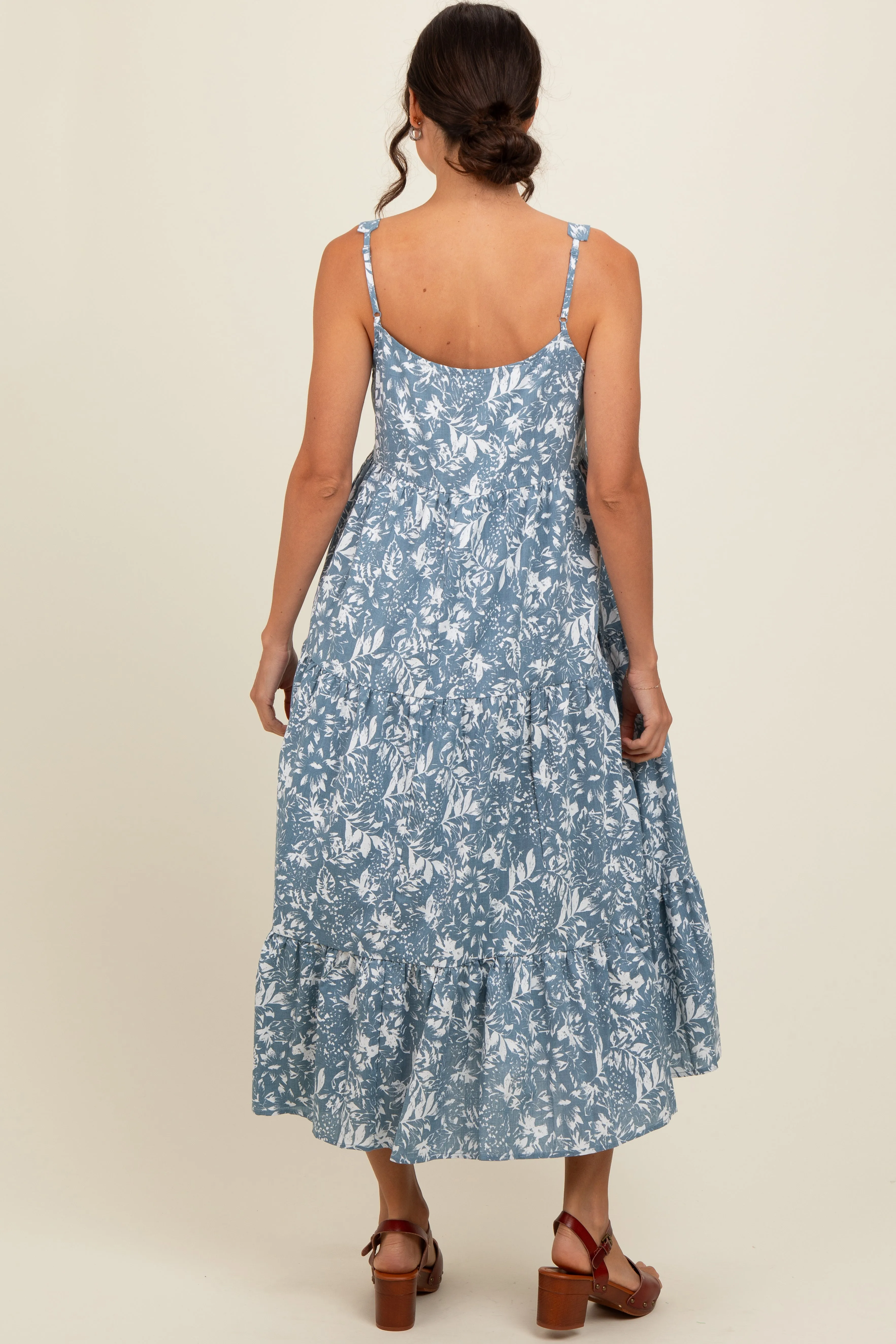 Blue Floral Tiered Midi Dress sold by Pinkblush product image thumbnail 4