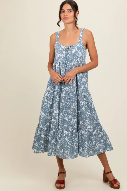 Blue Floral Tiered Midi Dress sold by Pinkblush