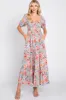 Blue Floral Smocked Square Neck Tiered Maternity Maxi Dress sold by Pinkblush